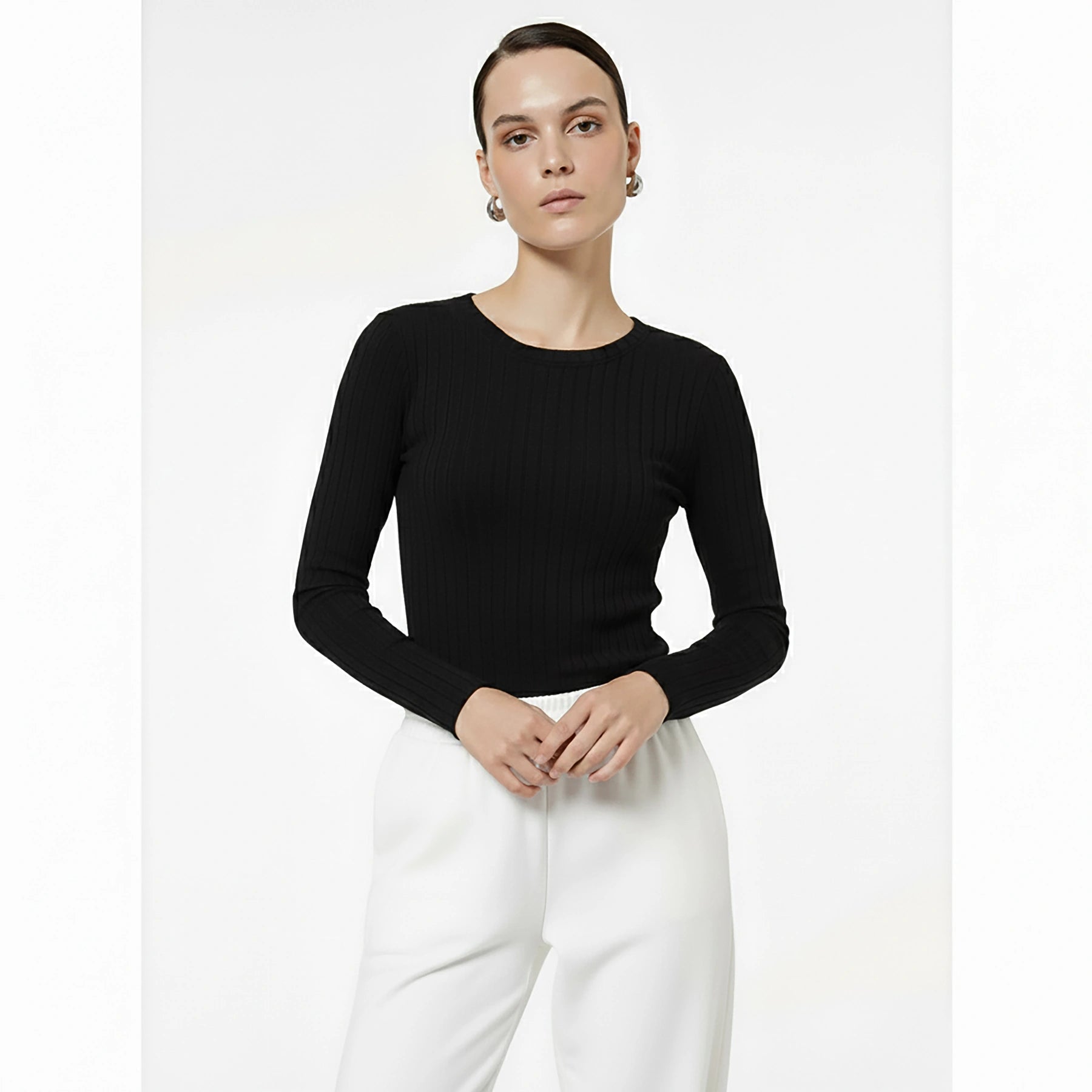 Black Drop Needle Crew Neck Top | Montivo Pakistan