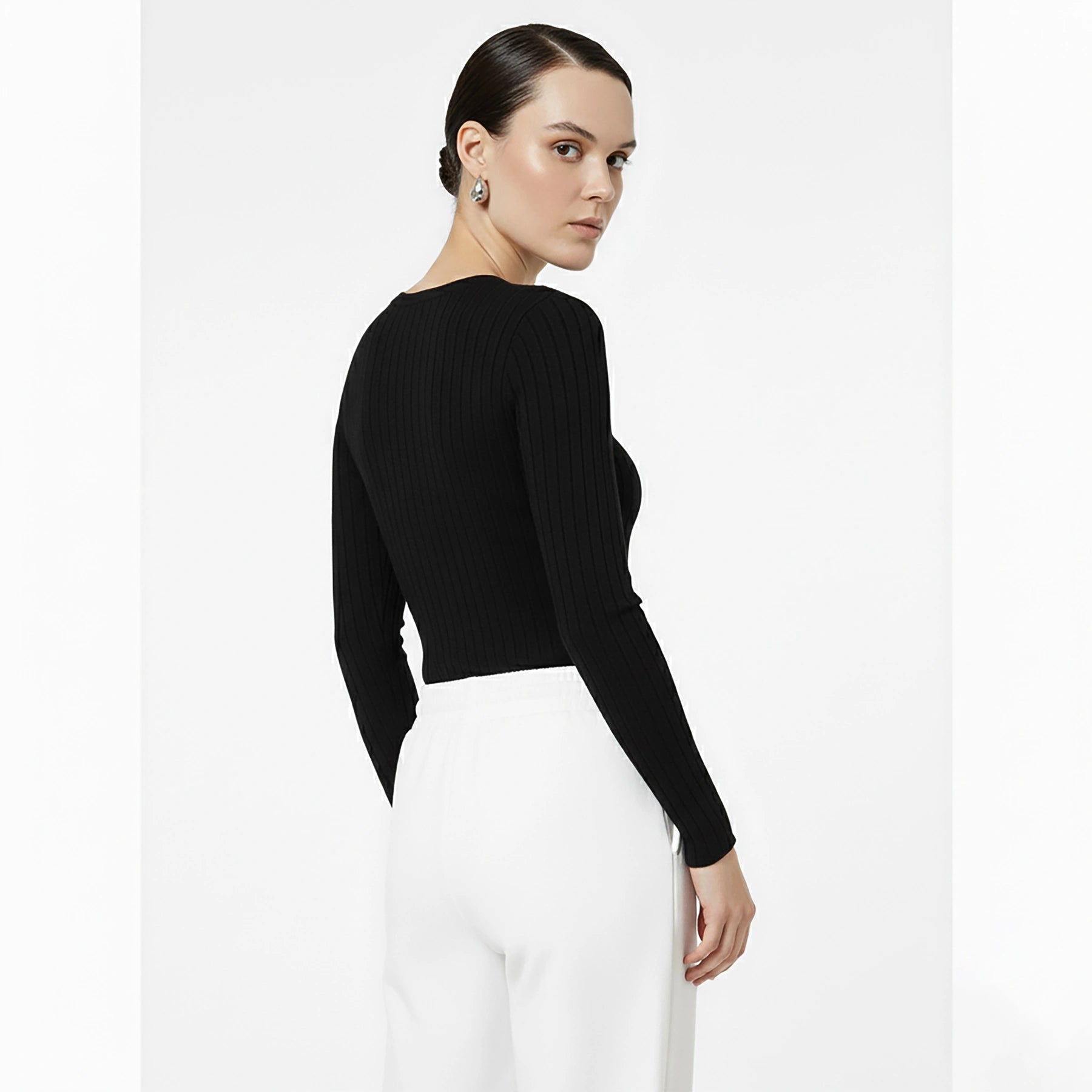 Black Drop Needle Crew Neck Top | Montivo Pakistan