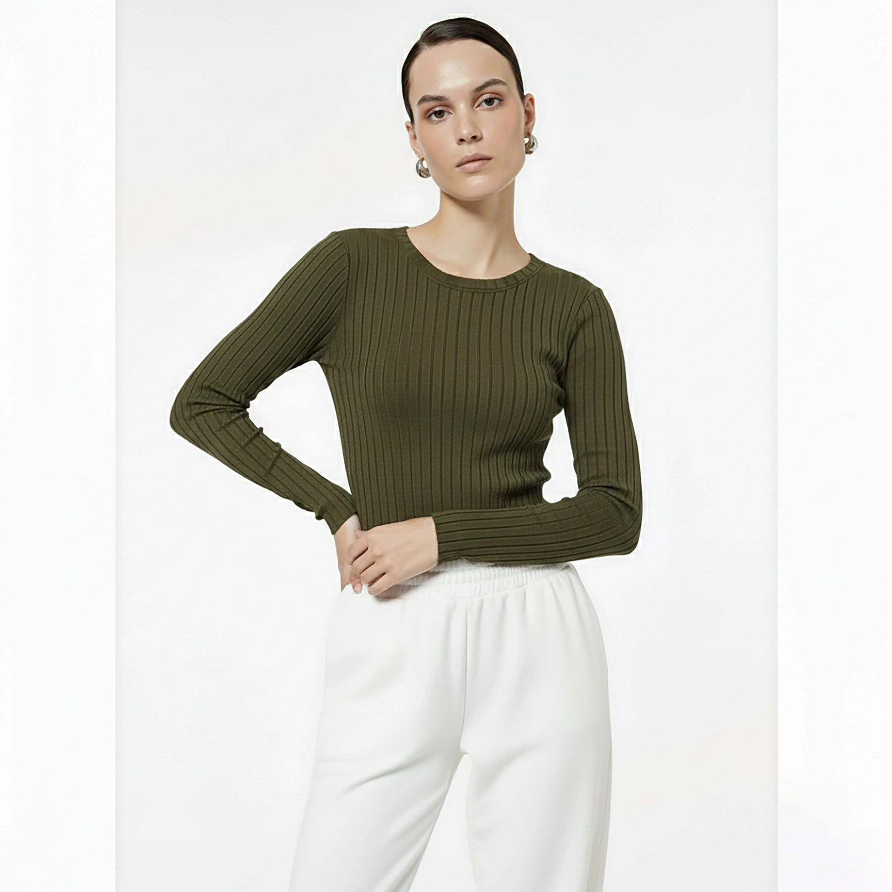 Green Drop Needle Crew Neck Top | Montivo Pakistan