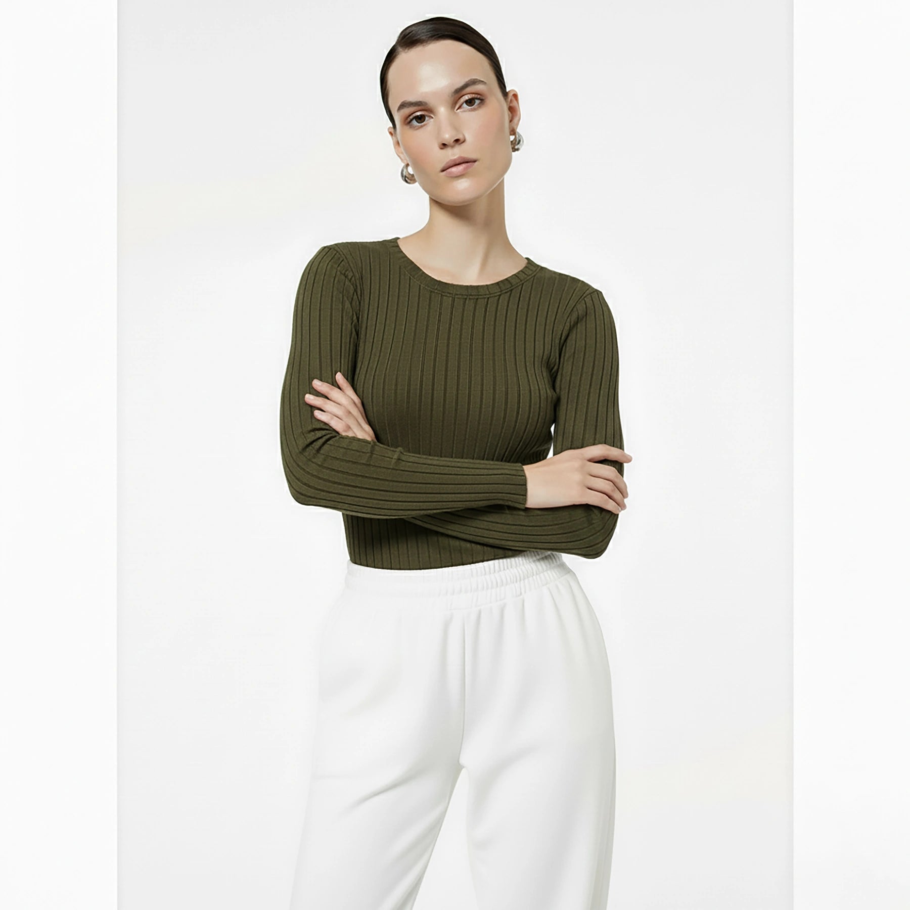 Green Drop Needle Crew Neck Top | Montivo Pakistan