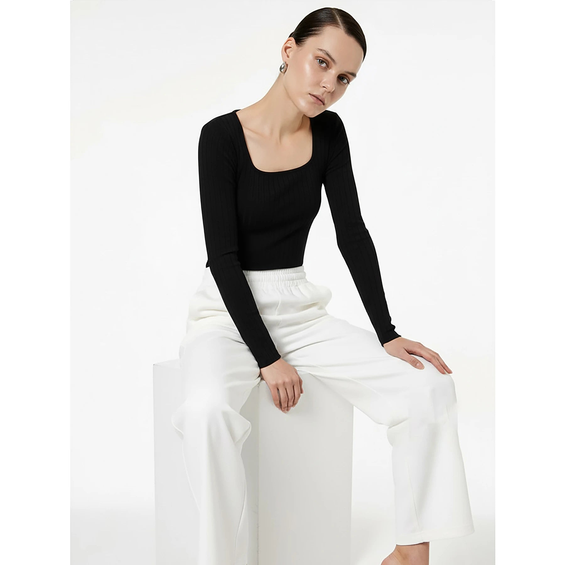 Black Drop Needle Square Neck Top | Montivo Pakistan