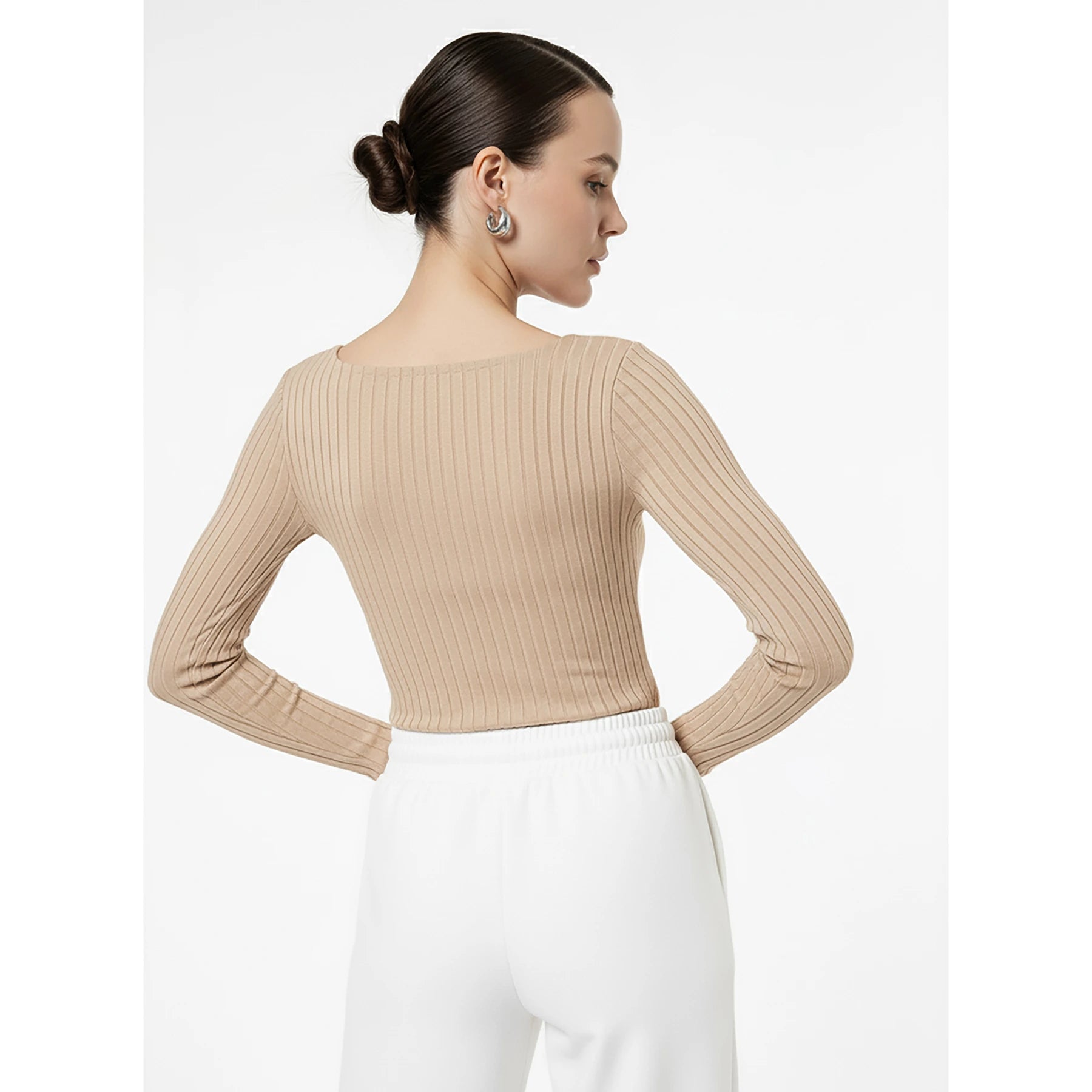 Beige Drop Needle Square Neck Top | Montivo Pakistan