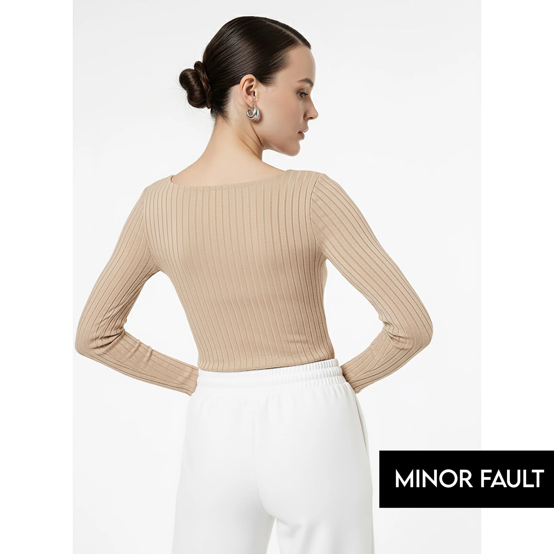 (Minor Fault) Beige Drop Needle Square Neck Top | Montivo Pakistan