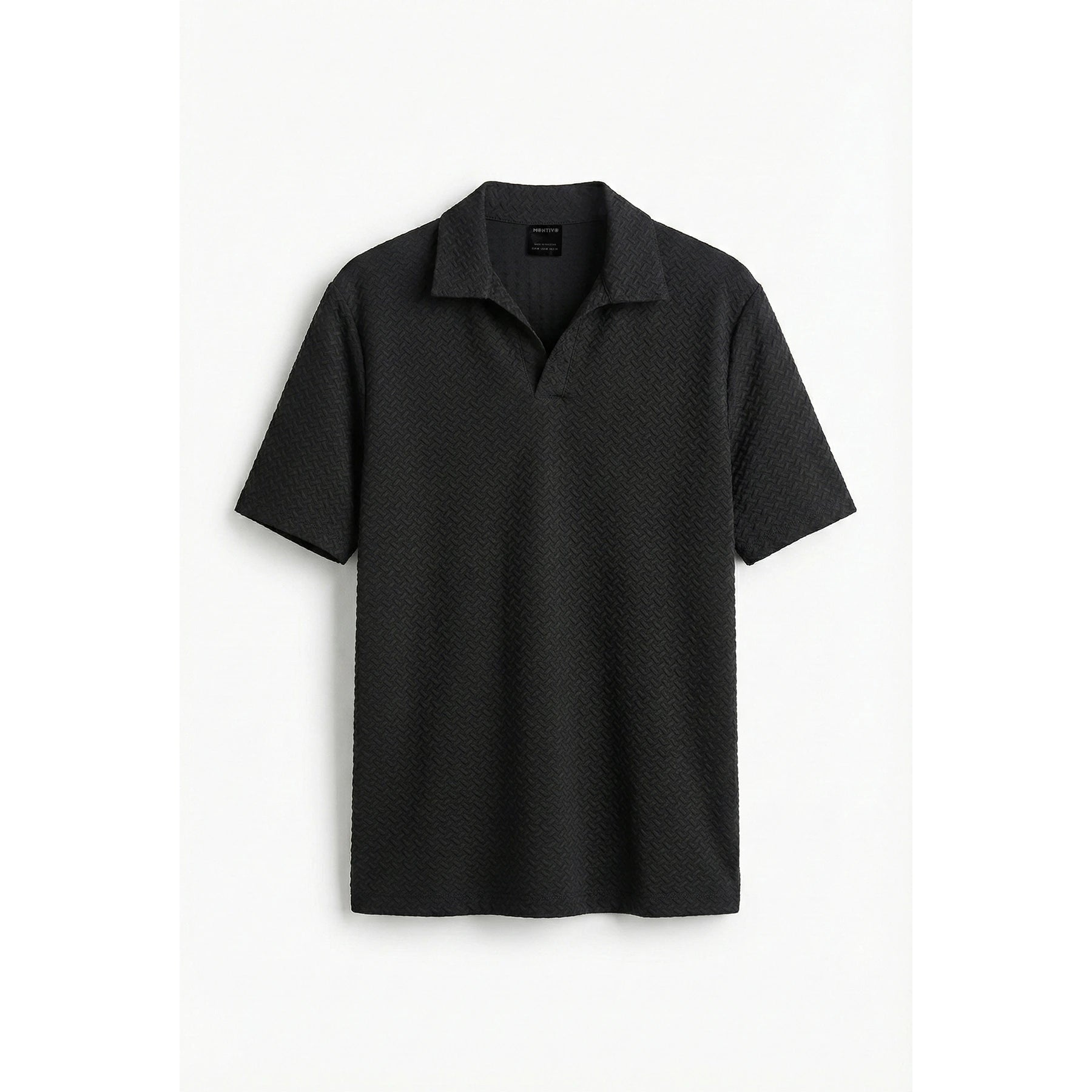 Black Jhonny Collar Textured Polo | Montivo Pakistan