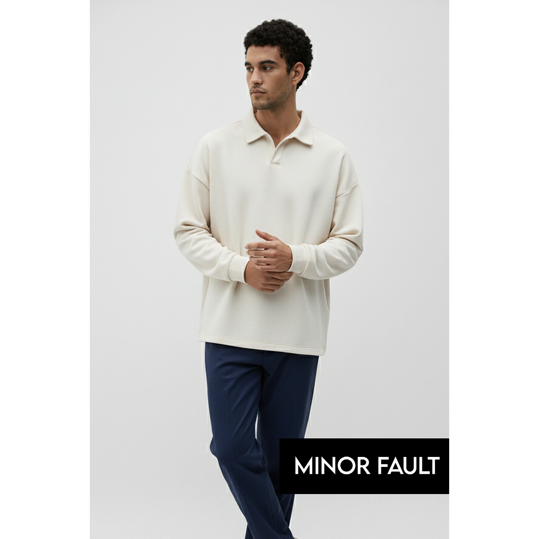(Minor Fault) Cream Jhonny Collar Oversized Sweatshirt | Montivo Pakistan