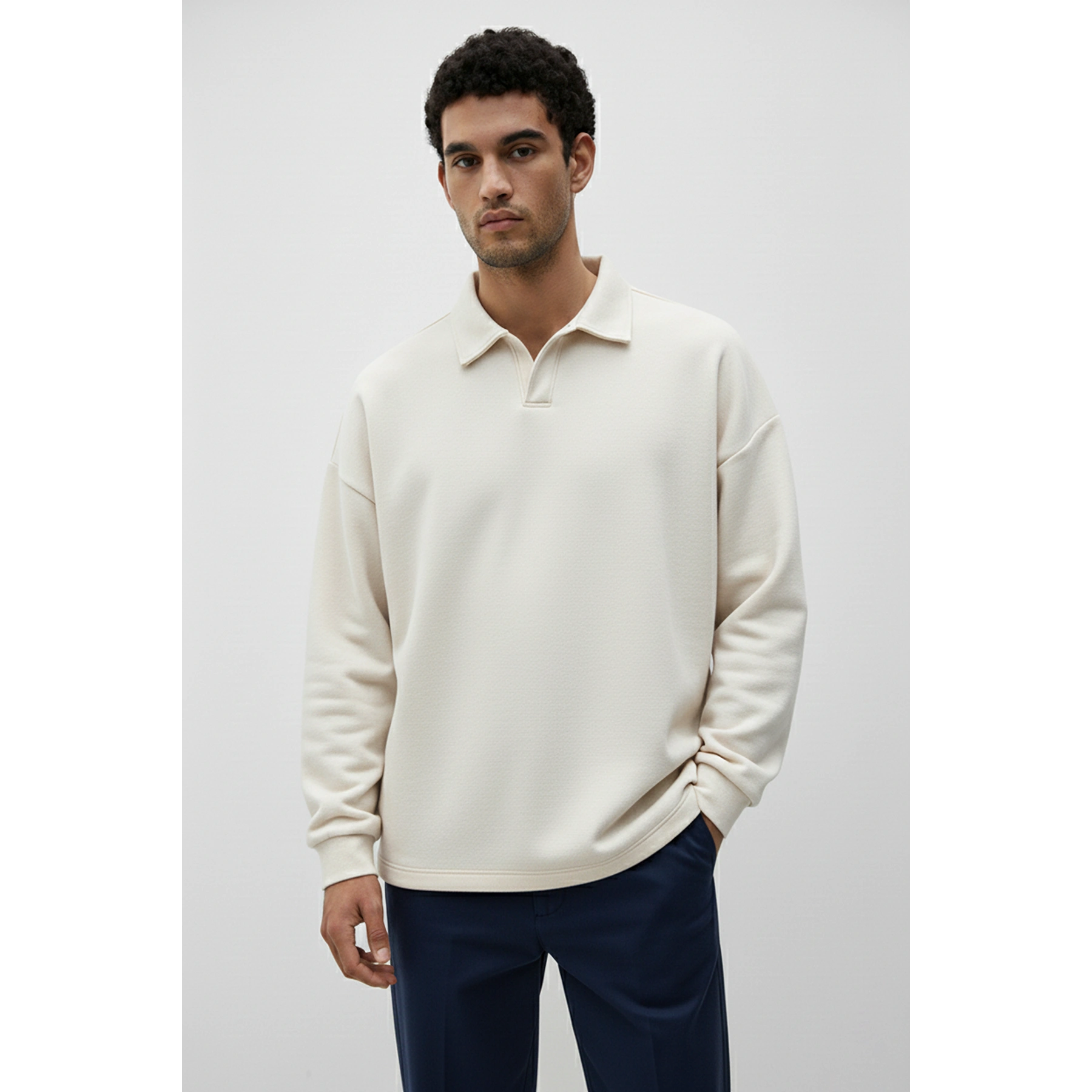 Cream Jhonny Collar Oversized Sweatshirt | Montivo Pakistan