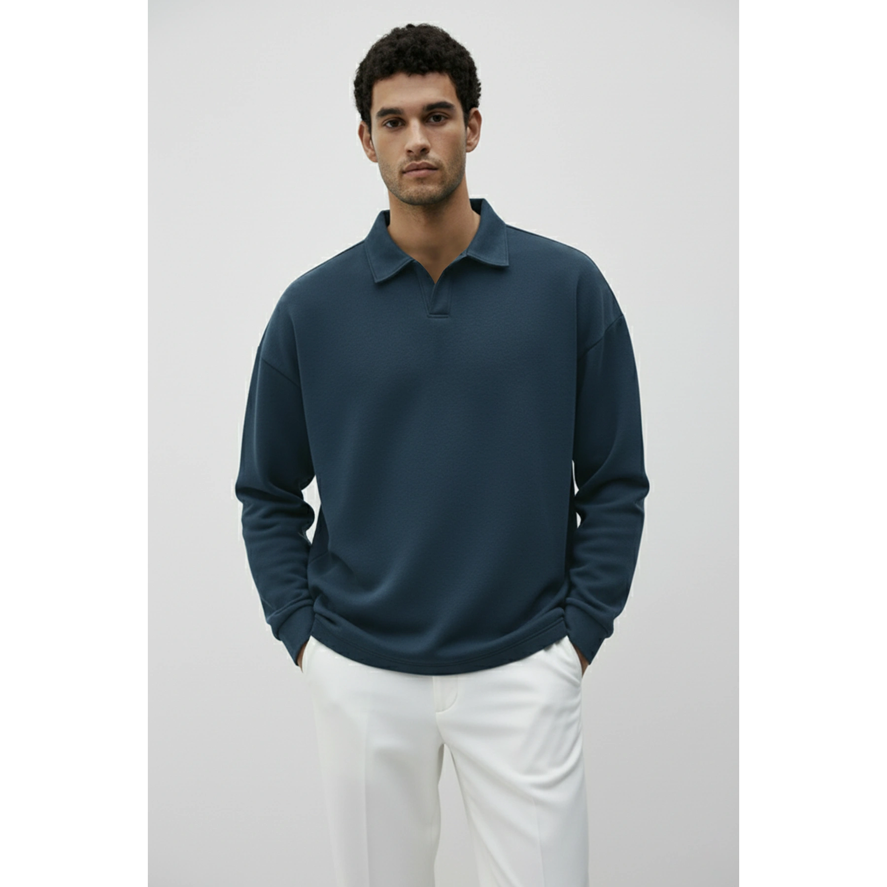 Blue Jhonny Collar Oversized Sweatshirt | Montivo Pakistan