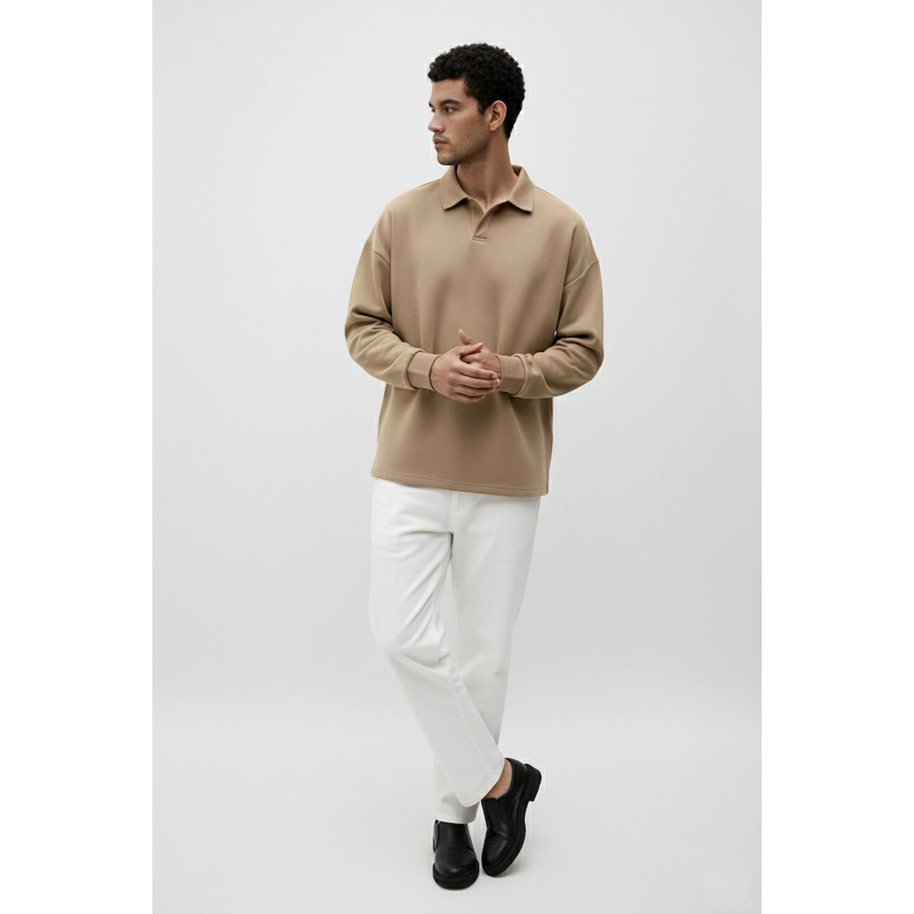 Coffee Jhonny Collar Oversized Sweatshirt | Montivo Pakistan