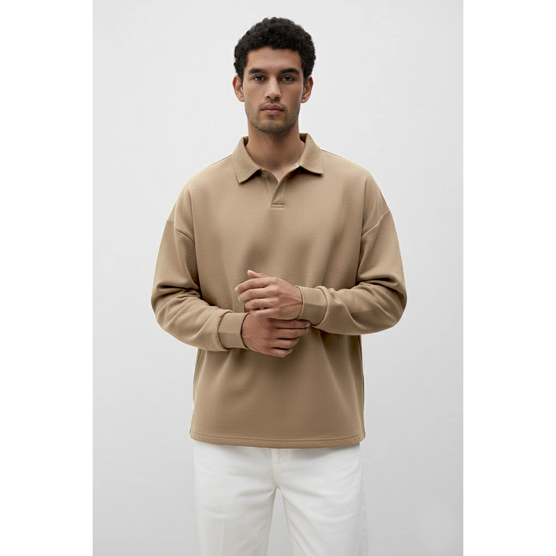 Coffee Jhonny Collar Oversized Sweatshirt | Montivo Pakistan