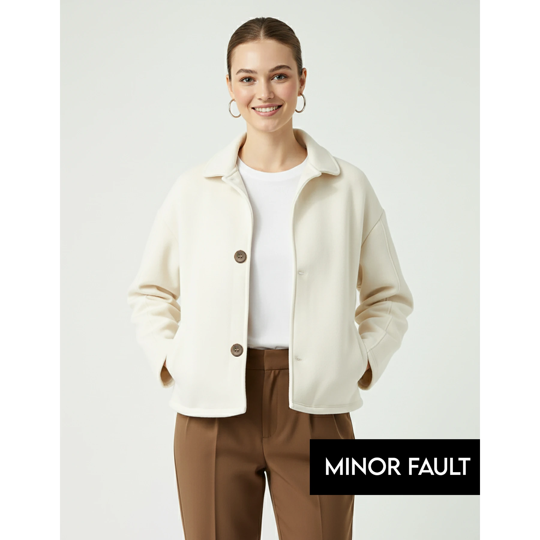 (Minor Fault) Cream Button Down Coat Jacket | Montivo Pakistan