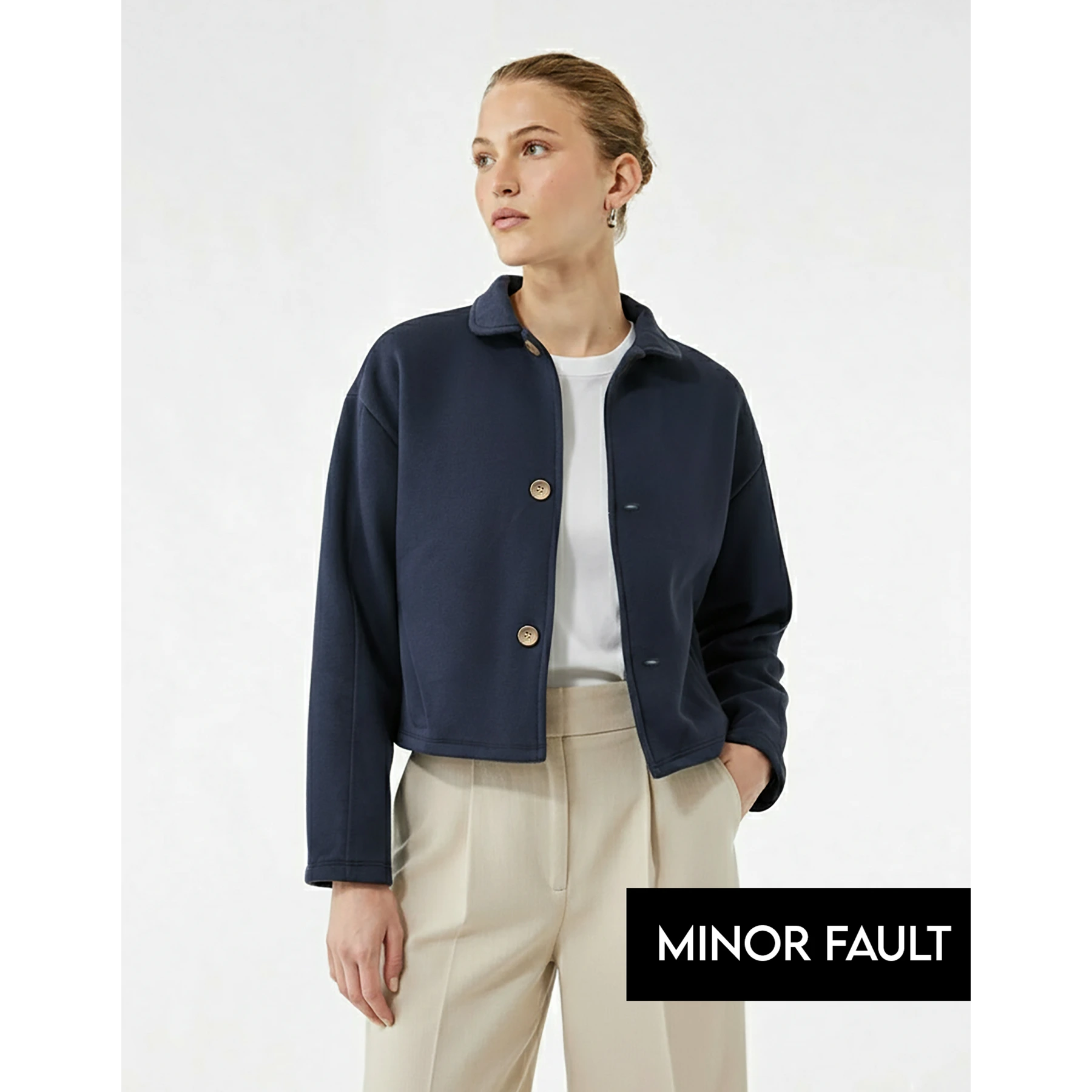 (Minor Fault) Navy Button Down Coat Jacket | Montivo Pakistan