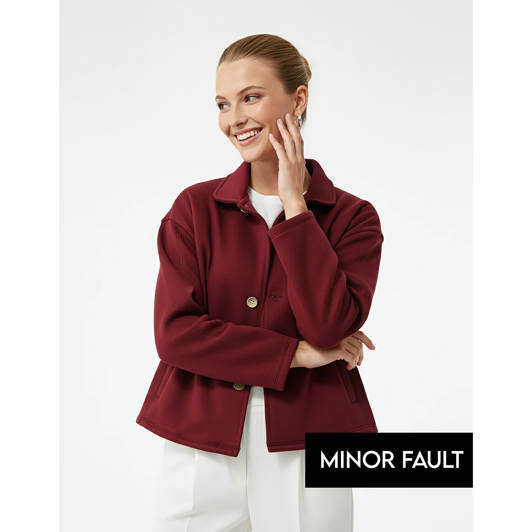 (Minor Fault) Maroon Button Down Coat Jacket | Montivo Pakistan