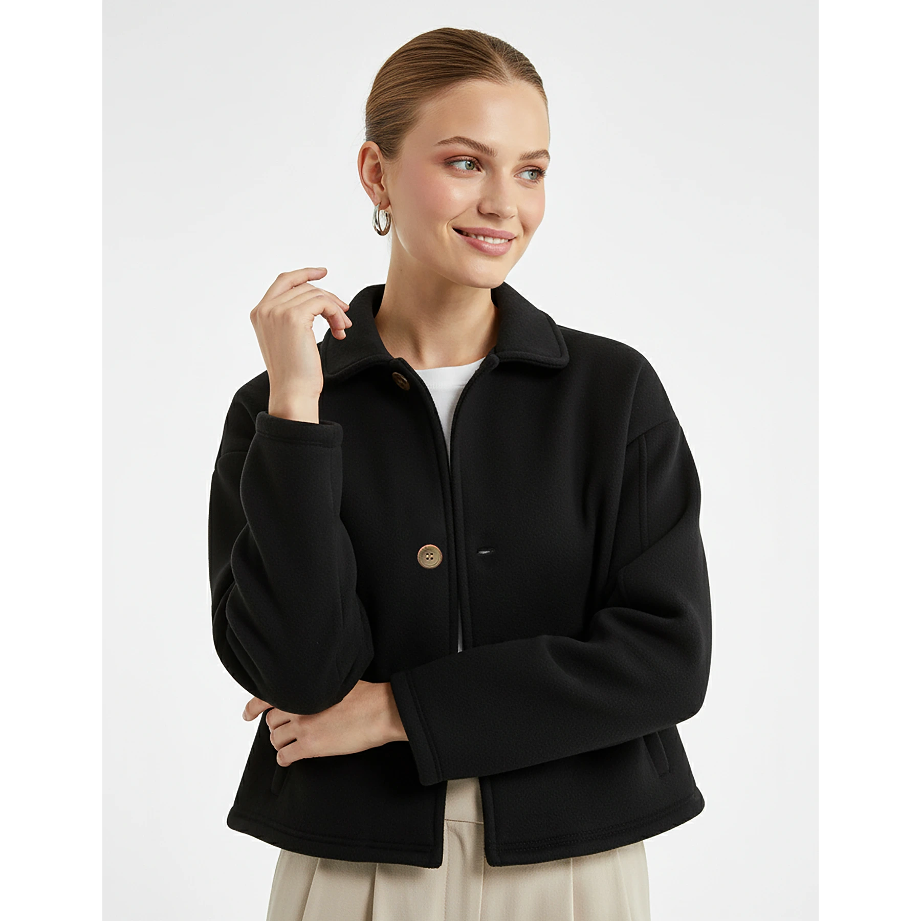 Black Button Down Coat Jacket | Montivo Pakistan