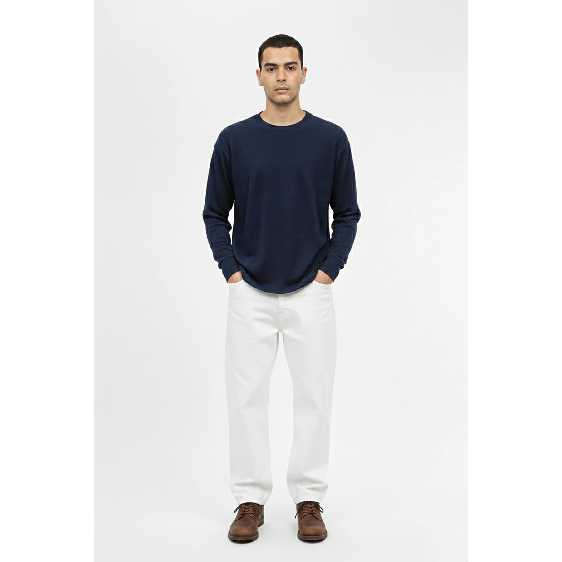 Blue Textured Crew Neck Jumper | Montivo Pakistan