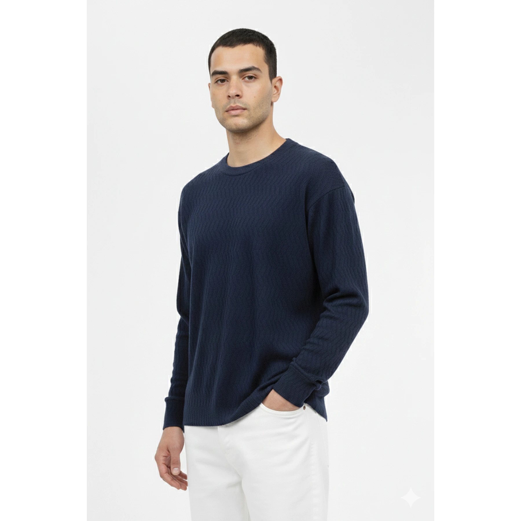 Blue Textured Crew Neck Jumper | Montivo Pakistan