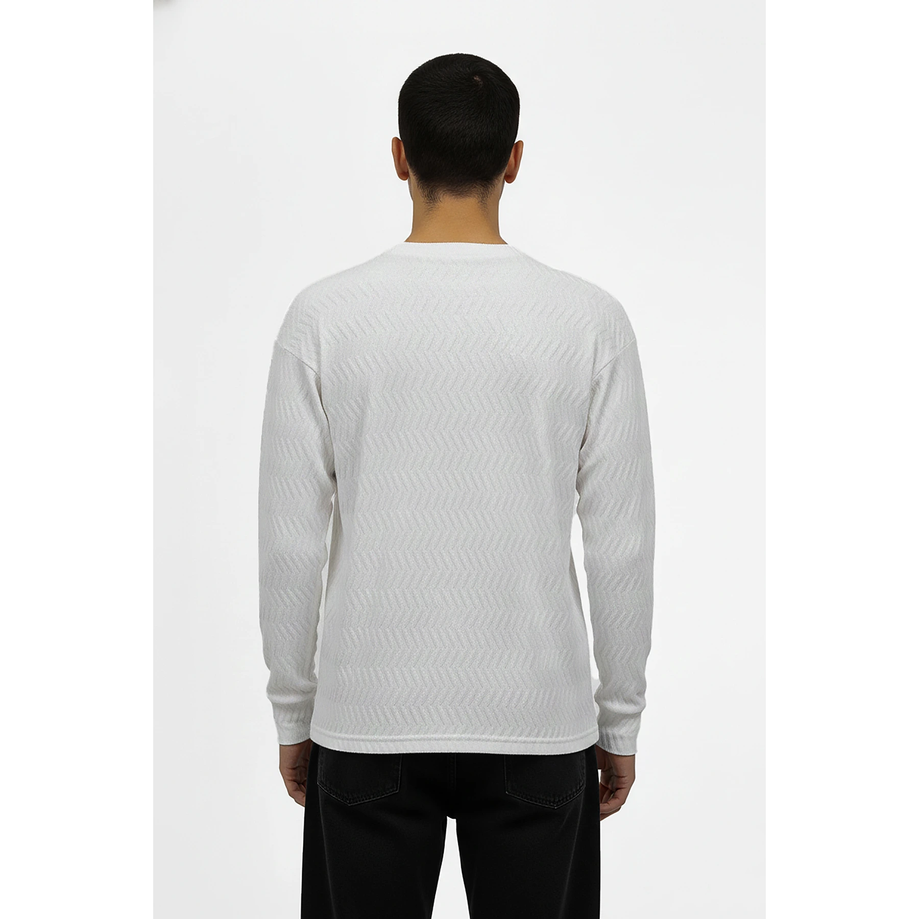 White Textured Crew Neck Jumper | Montivo Pakistan