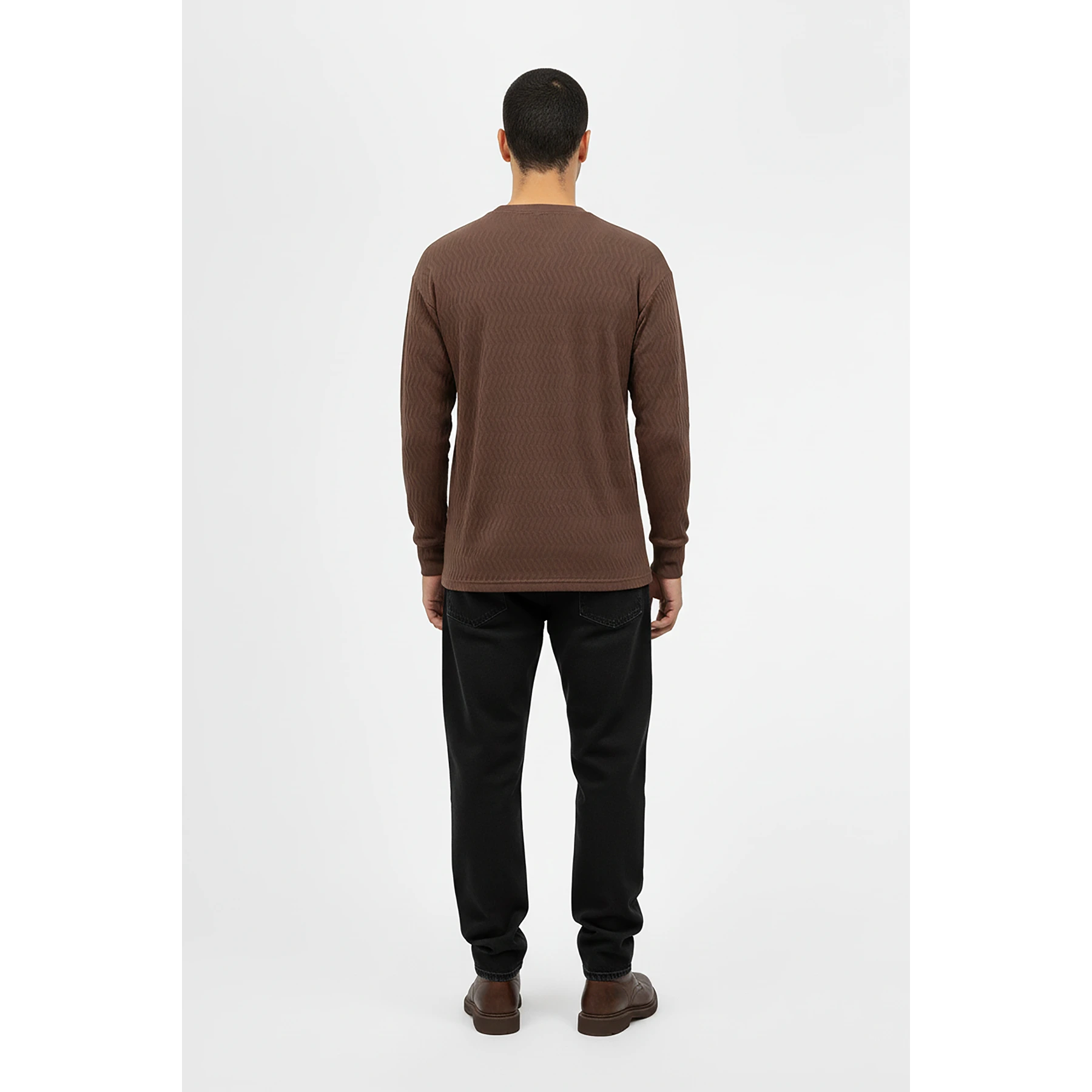 Brown Textured Crew Neck Jumper | Montivo Pakistan