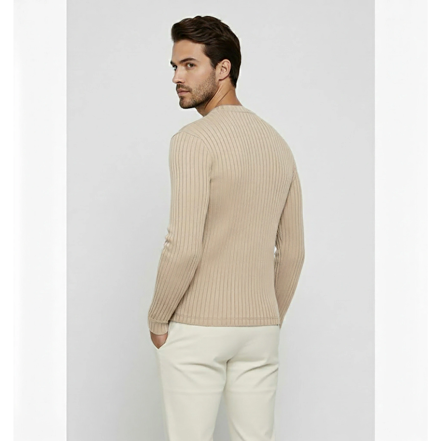 Beige Drop Needle Crew Neck Jumper | Montivo Pakistan