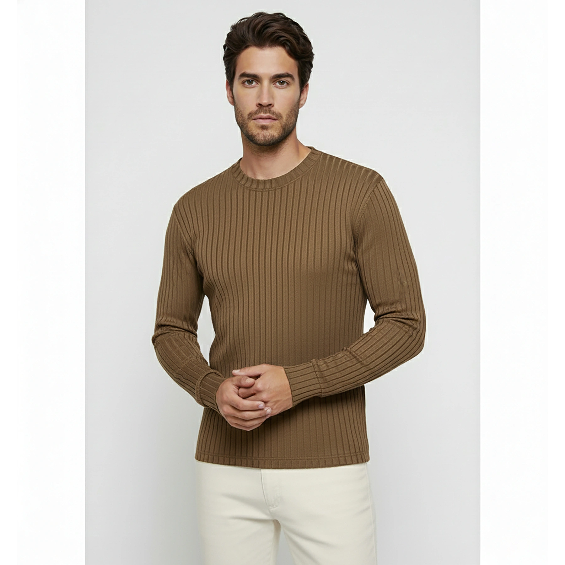 Brown Drop Needle Crew Neck Jumper | Montivo Pakistan
