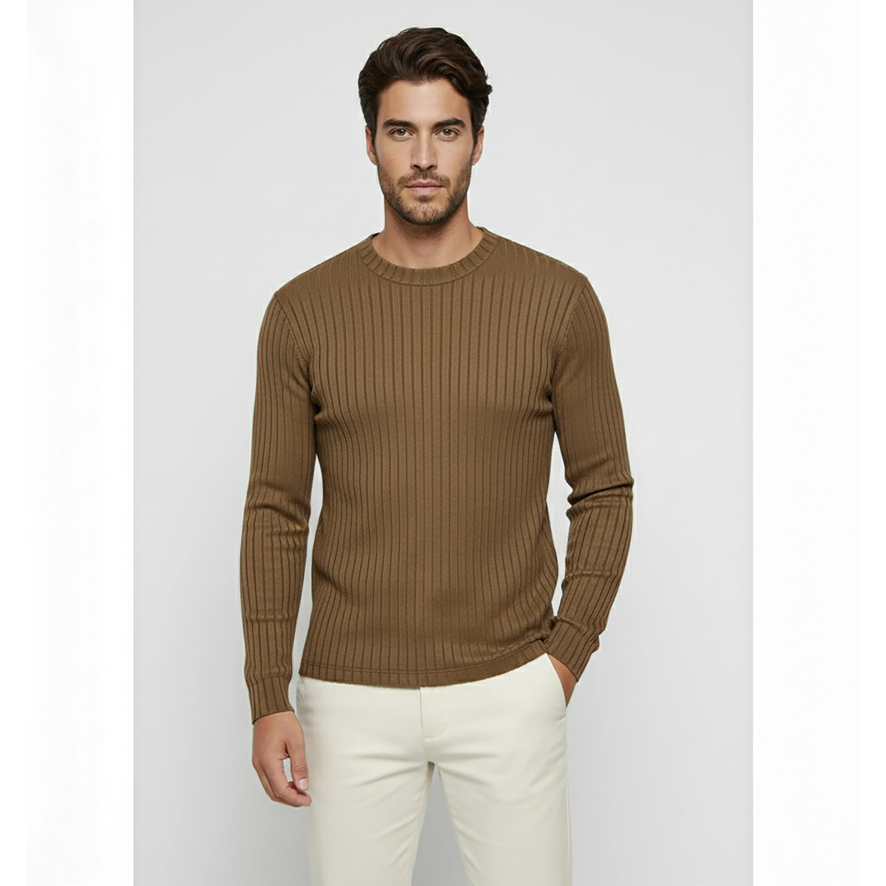 Brown Drop Needle Crew Neck Jumper | Montivo Pakistan