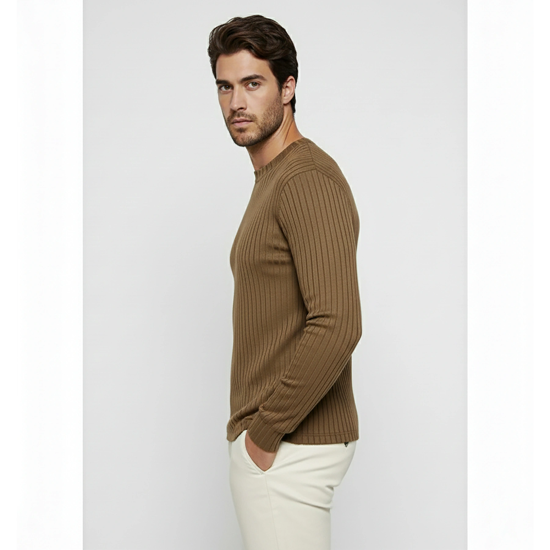 Brown Drop Needle Crew Neck Jumper | Montivo Pakistan