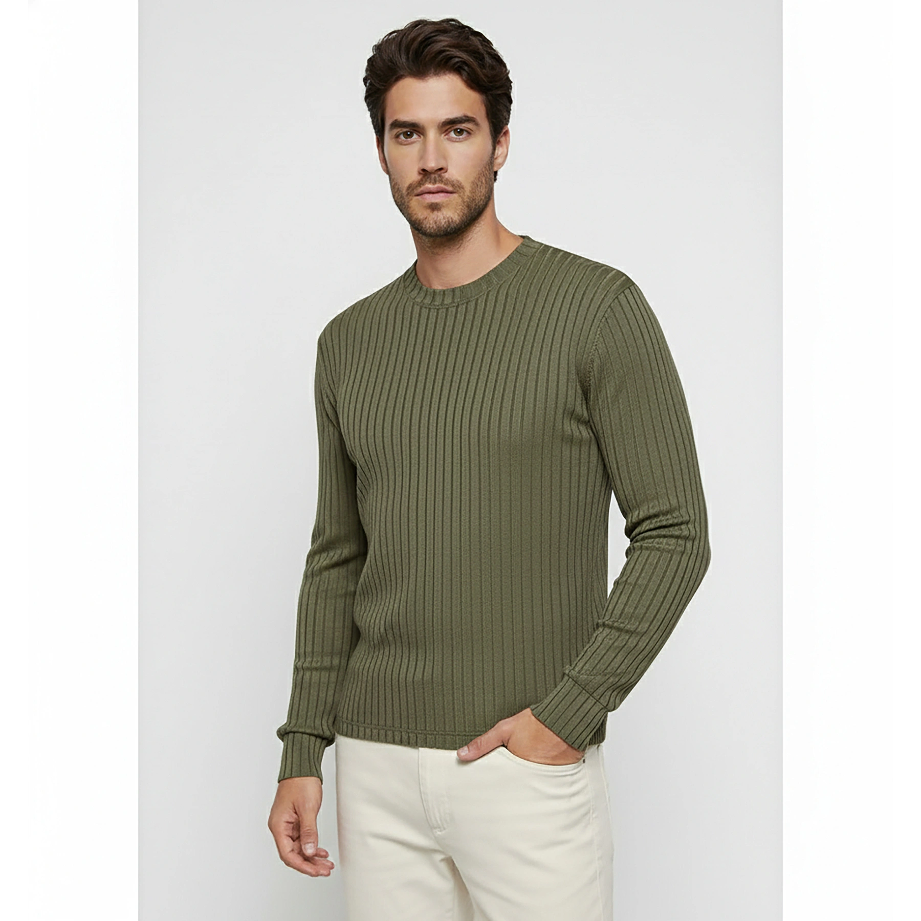 Green Drop Needle Crew Neck Jumper | Montivo Pakistan