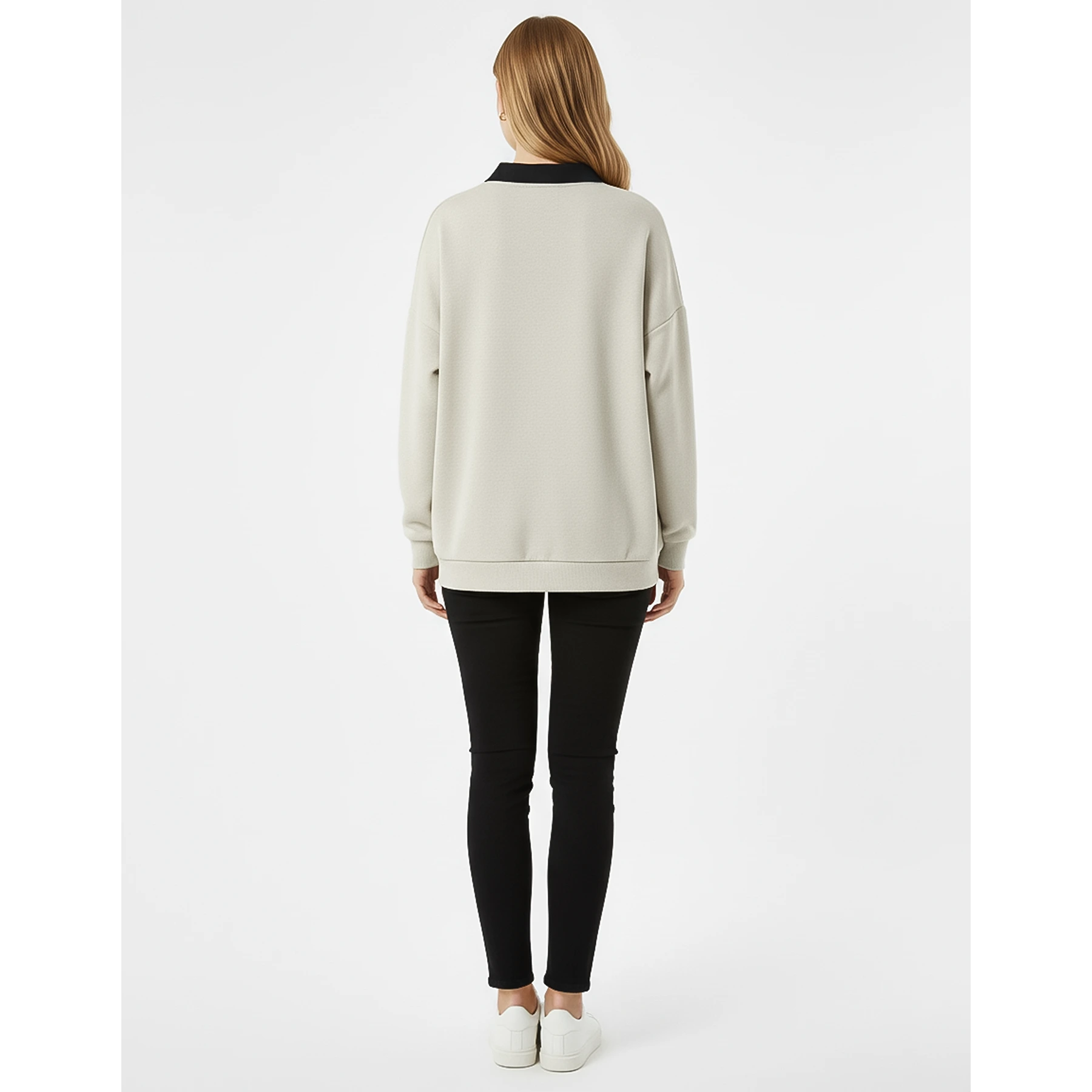 Off-White Melange Printed Collar Sweatshirt | Montivo Pakistan