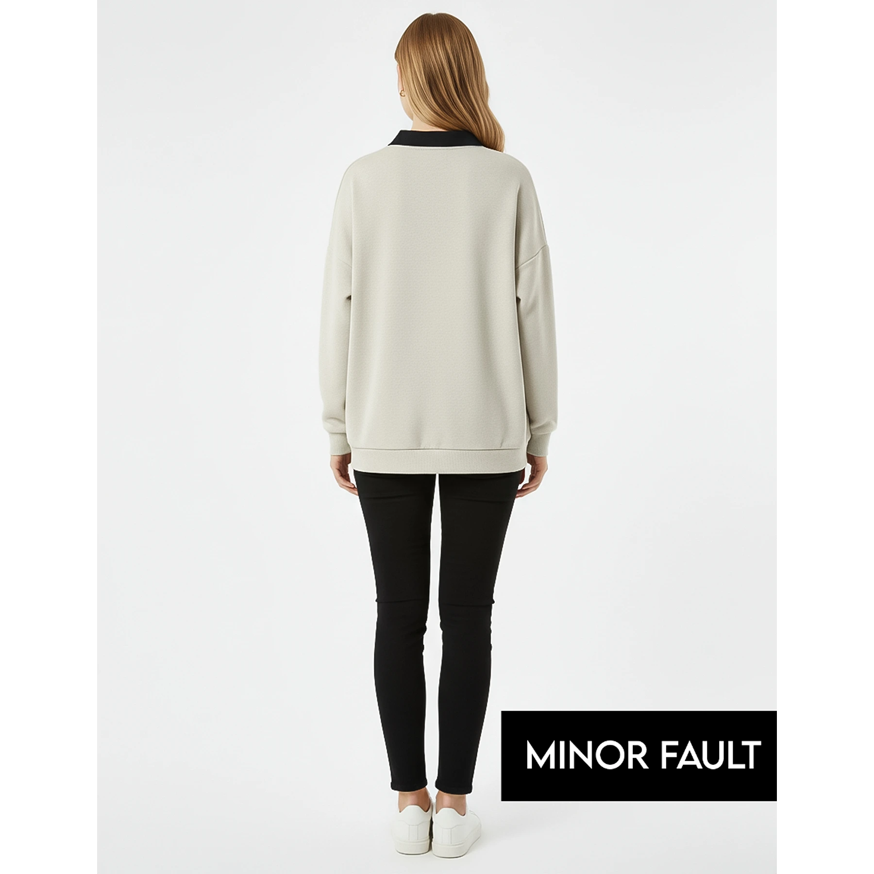 (Minor Fault) Off-White Melange Printed Collar Sweatshirt | Montivo Pakistan