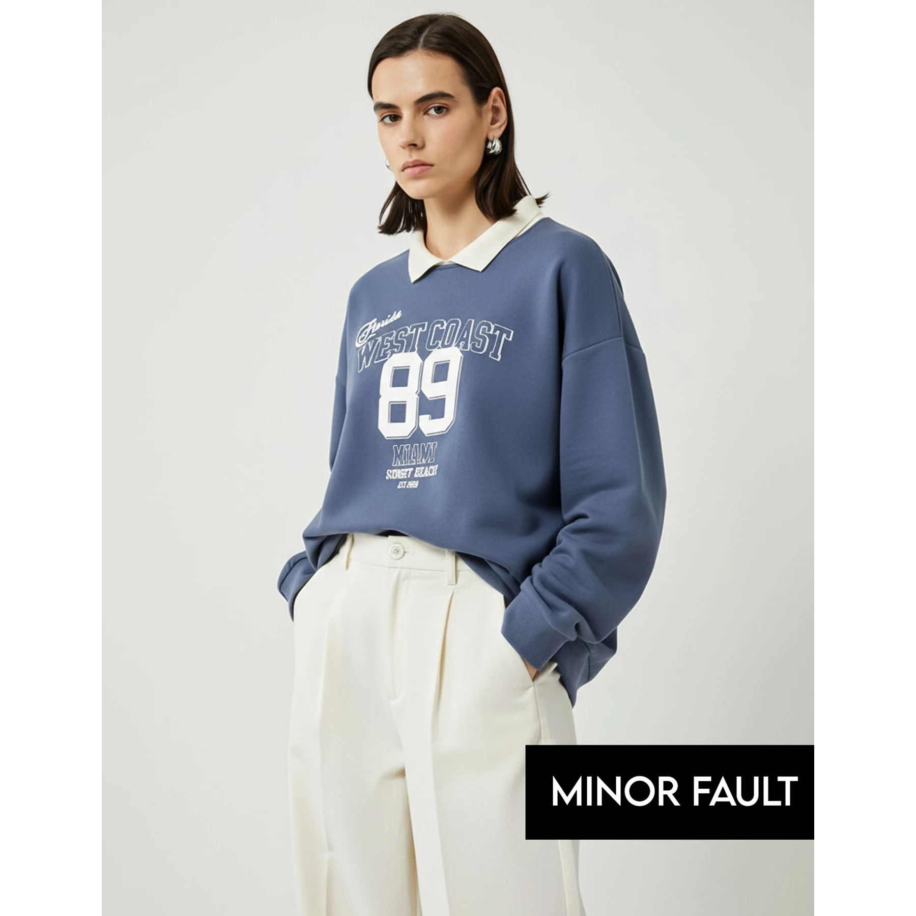 (Minor Fault) Blue Printed Collar Sweatshirt | Montivo Pakistan