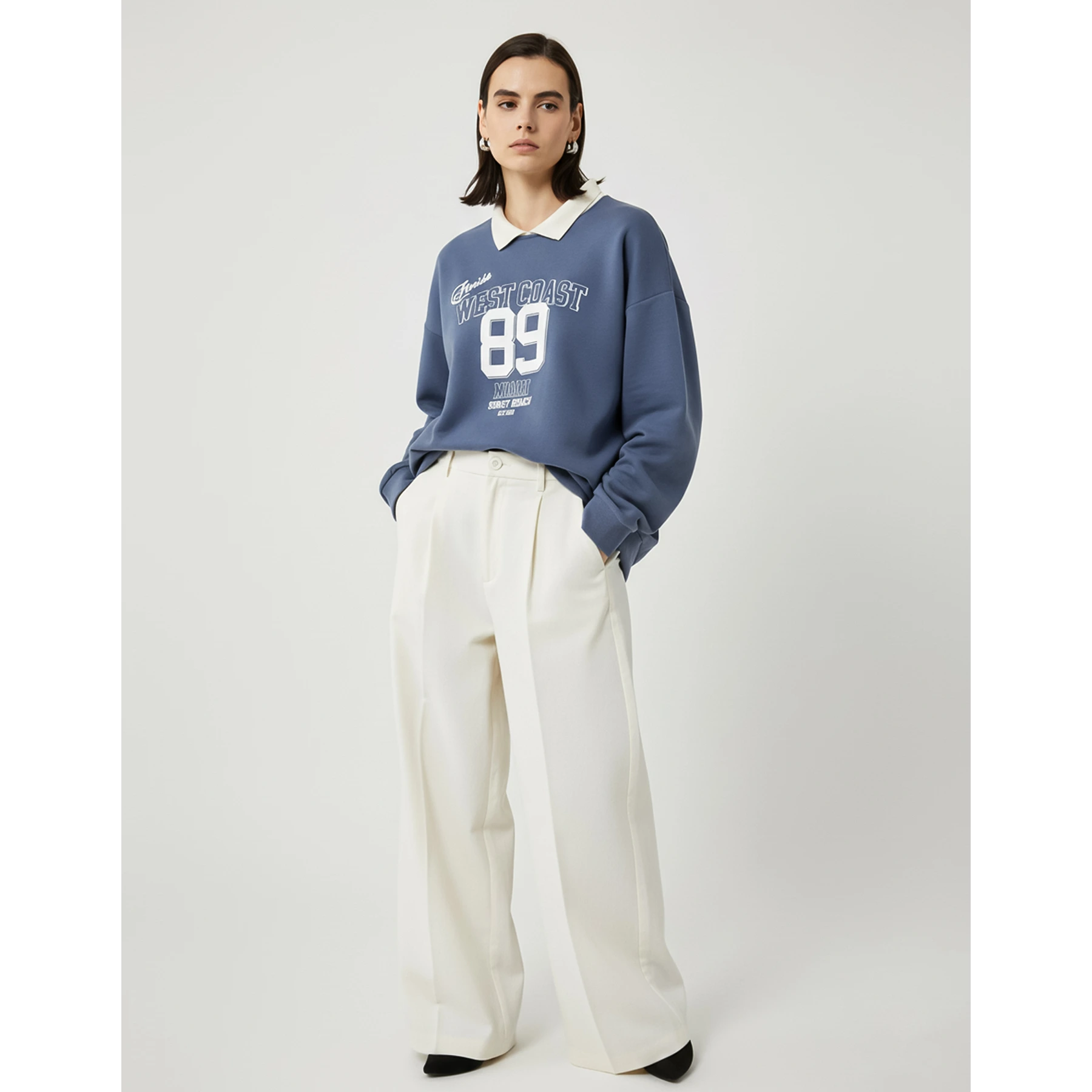 Blue Printed Collar Sweatshirt | Montivo Pakistan