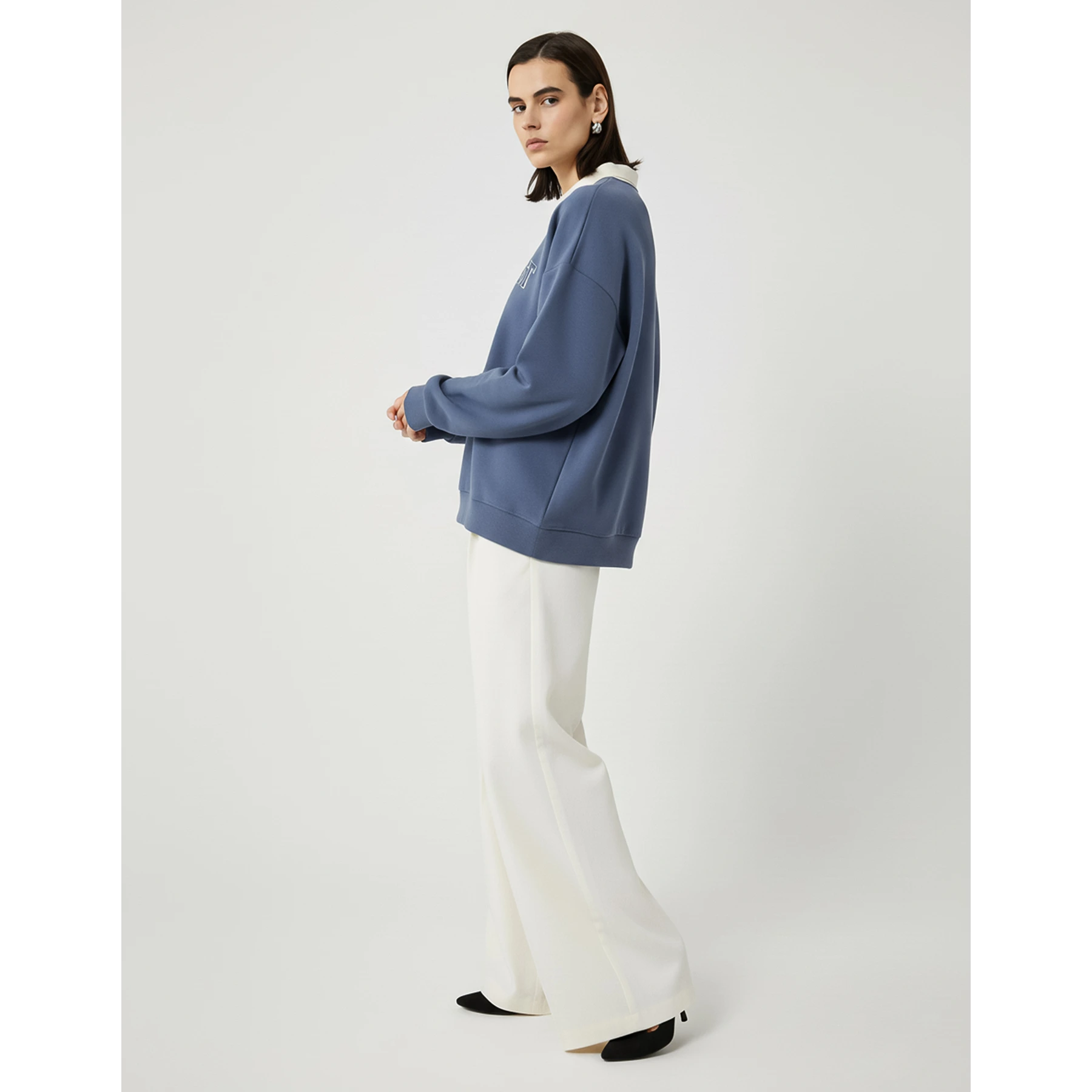 Blue Printed Collar Sweatshirt | Montivo Pakistan