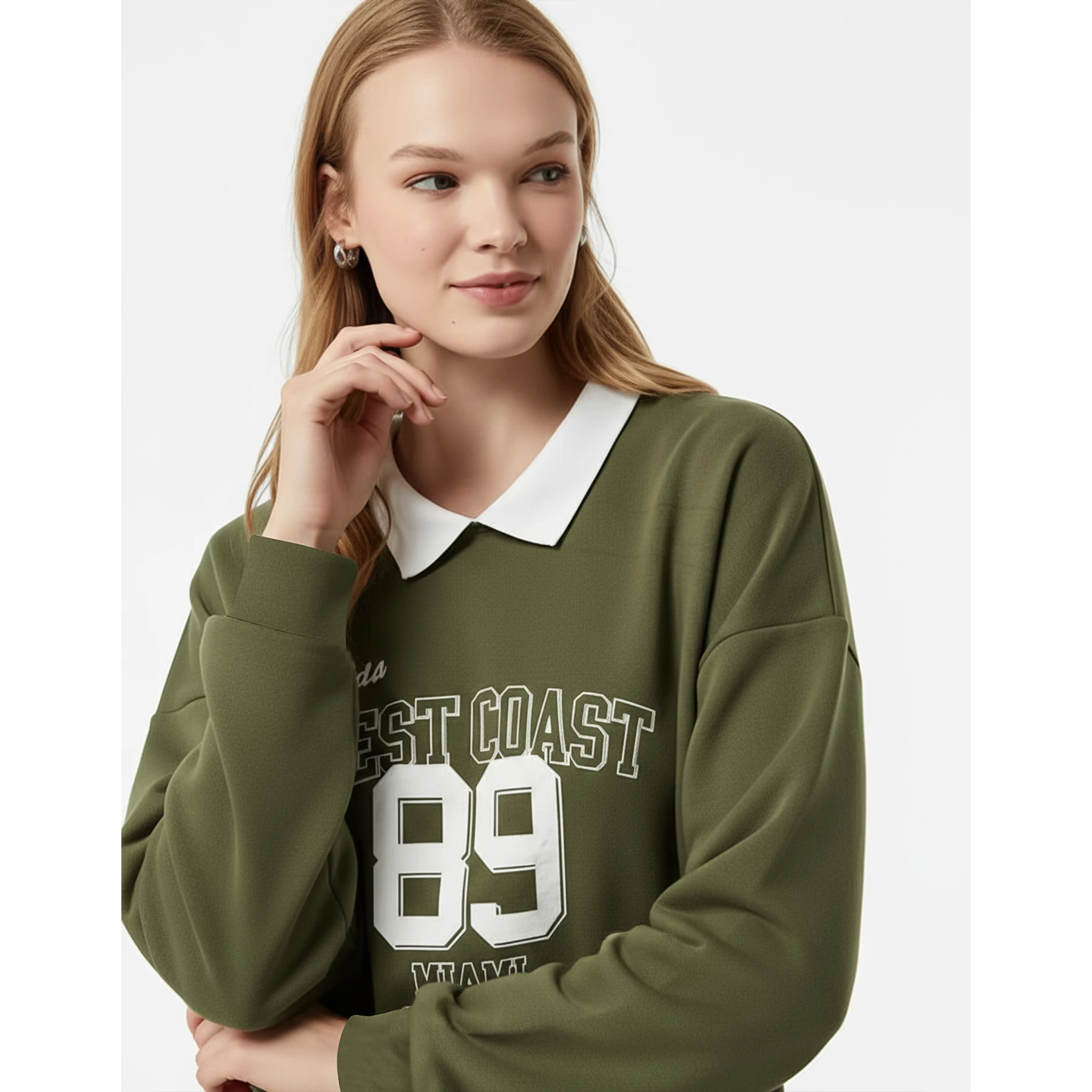 Green Printed Collar Sweatshirt | Montivo Pakistan