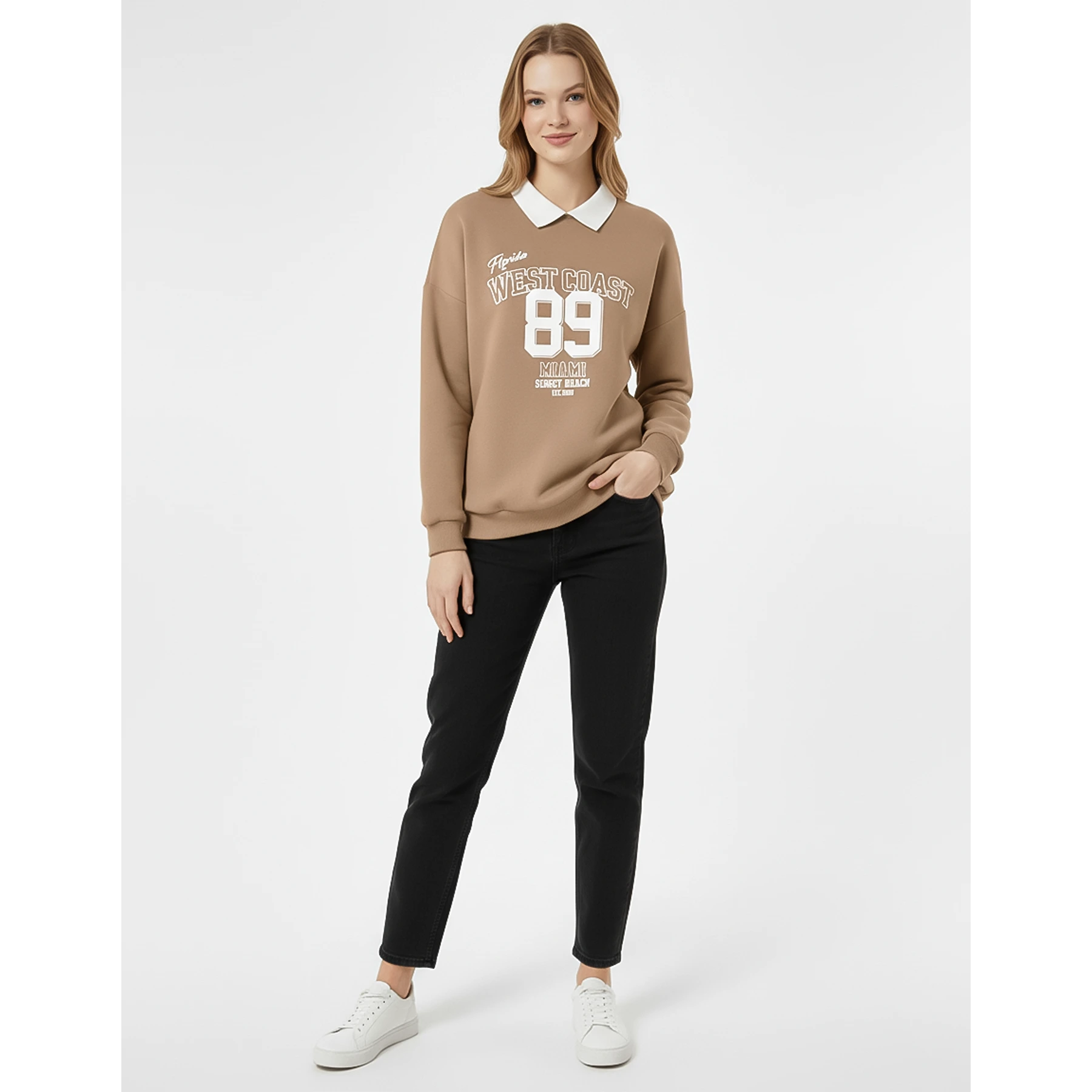 Coffee Printed Collar Sweatshirt | Montivo Pakistan
