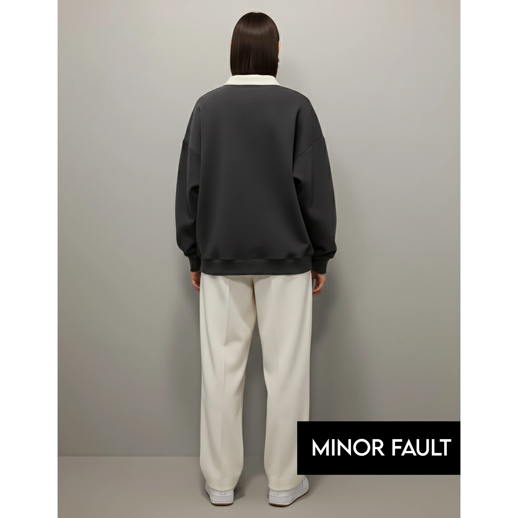 (Minor Fault) Dark Grey Printed Collar Sweatshirt | Montivo Pakistan