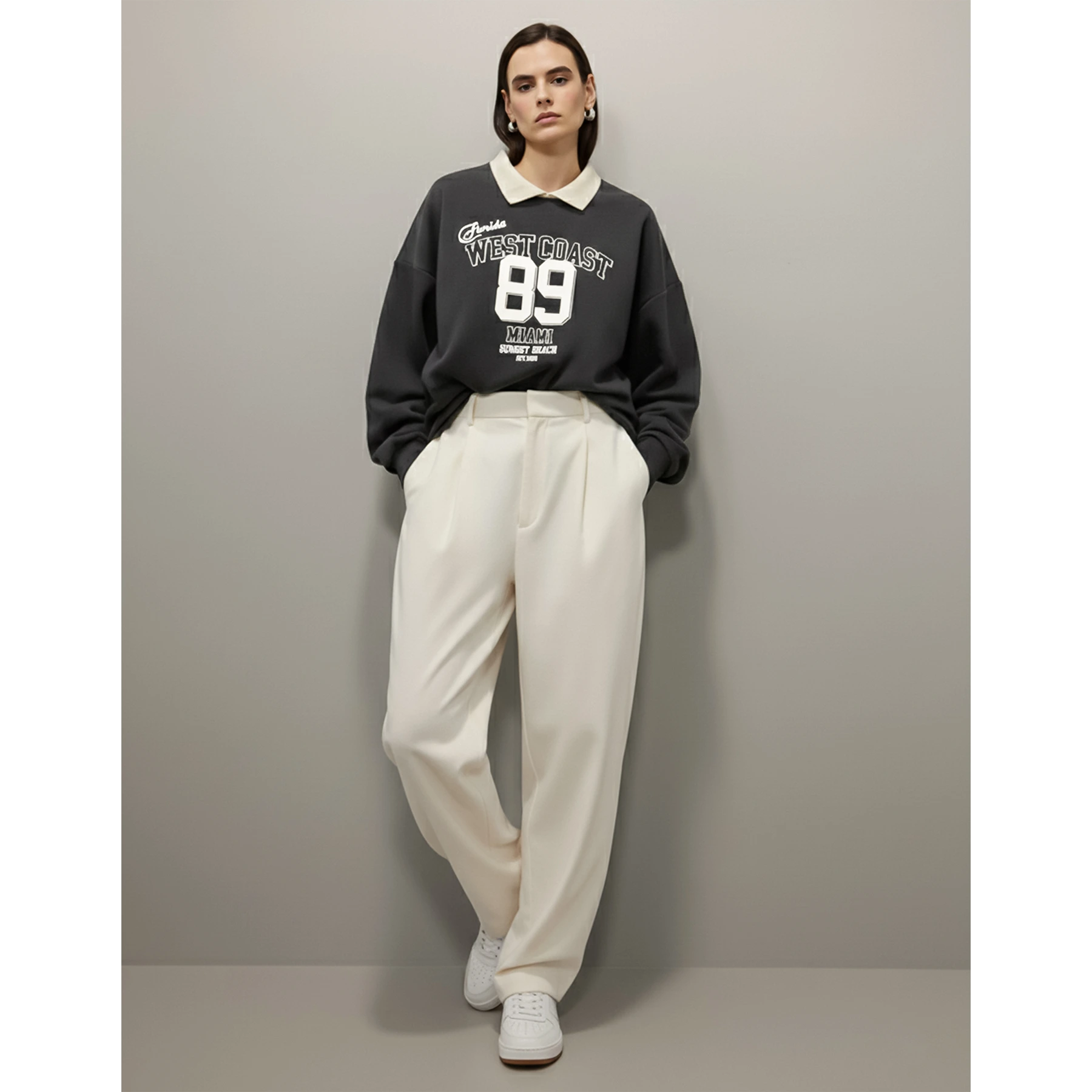 Dark Grey Printed Collar Sweatshirt | Montivo Pakistan