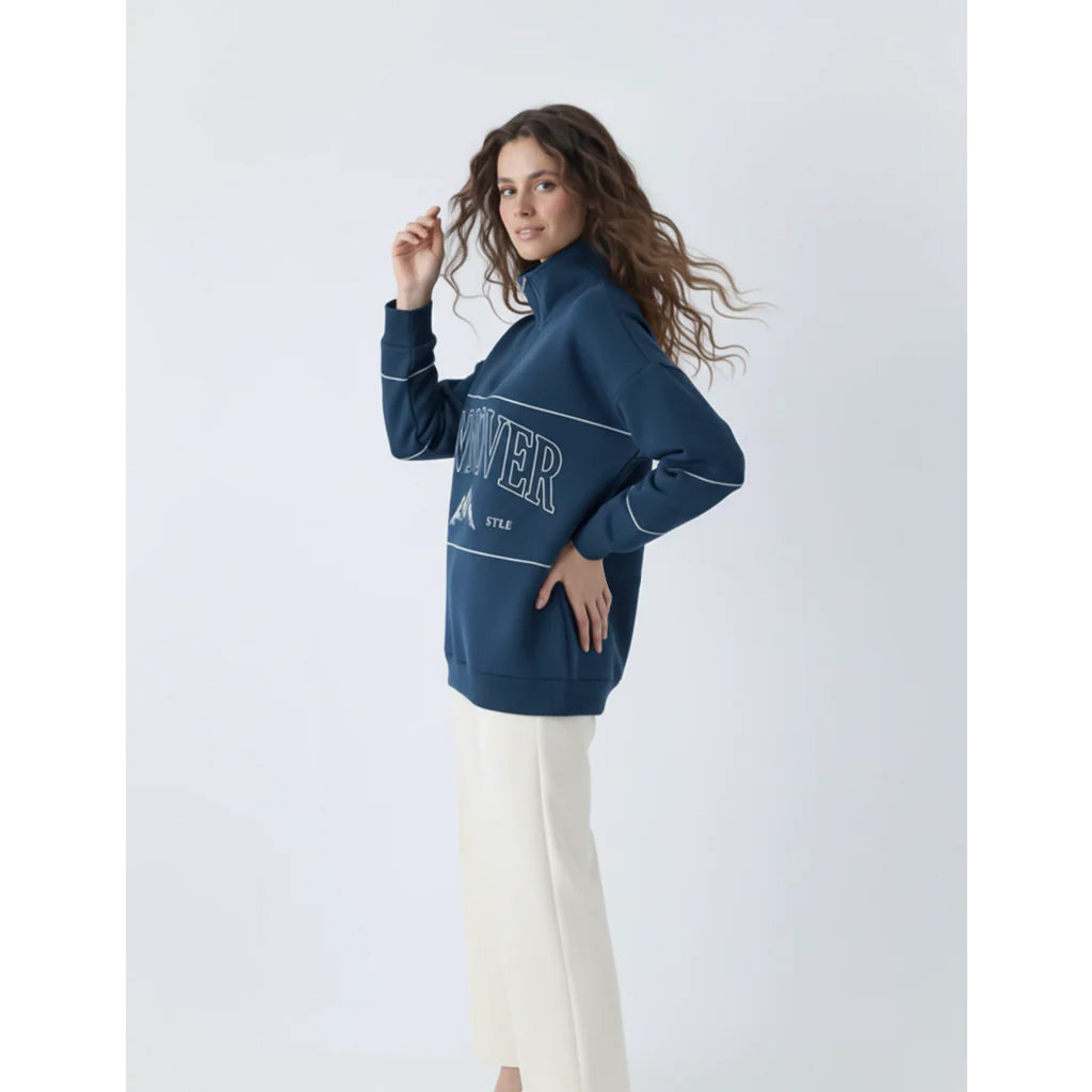 Navy Hannover Quarter Zipper Sweatshirt | Montivo Pakistan