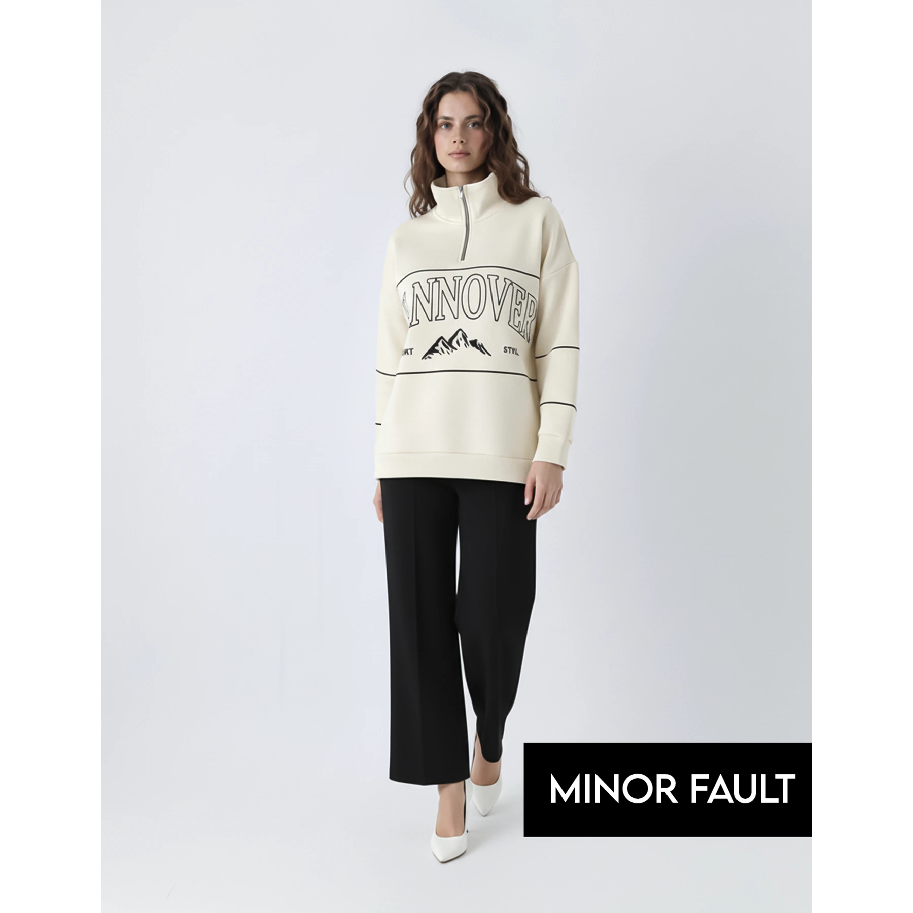(Minor Fault) Cream Hannover Quarter Zipper Sweatshirt | Montivo Pakistan