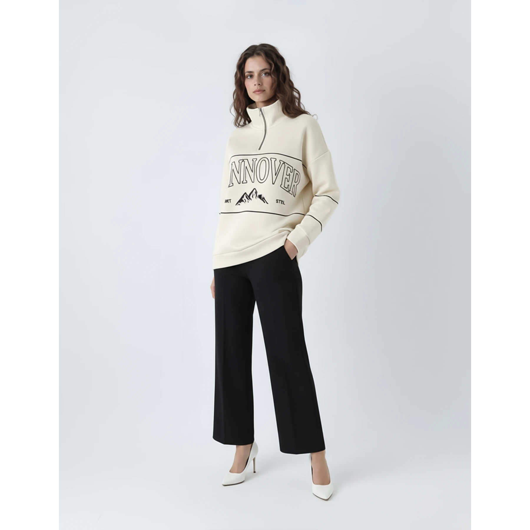 Cream Hannover Quarter Zipper Sweatshirt | Montivo Pakistan