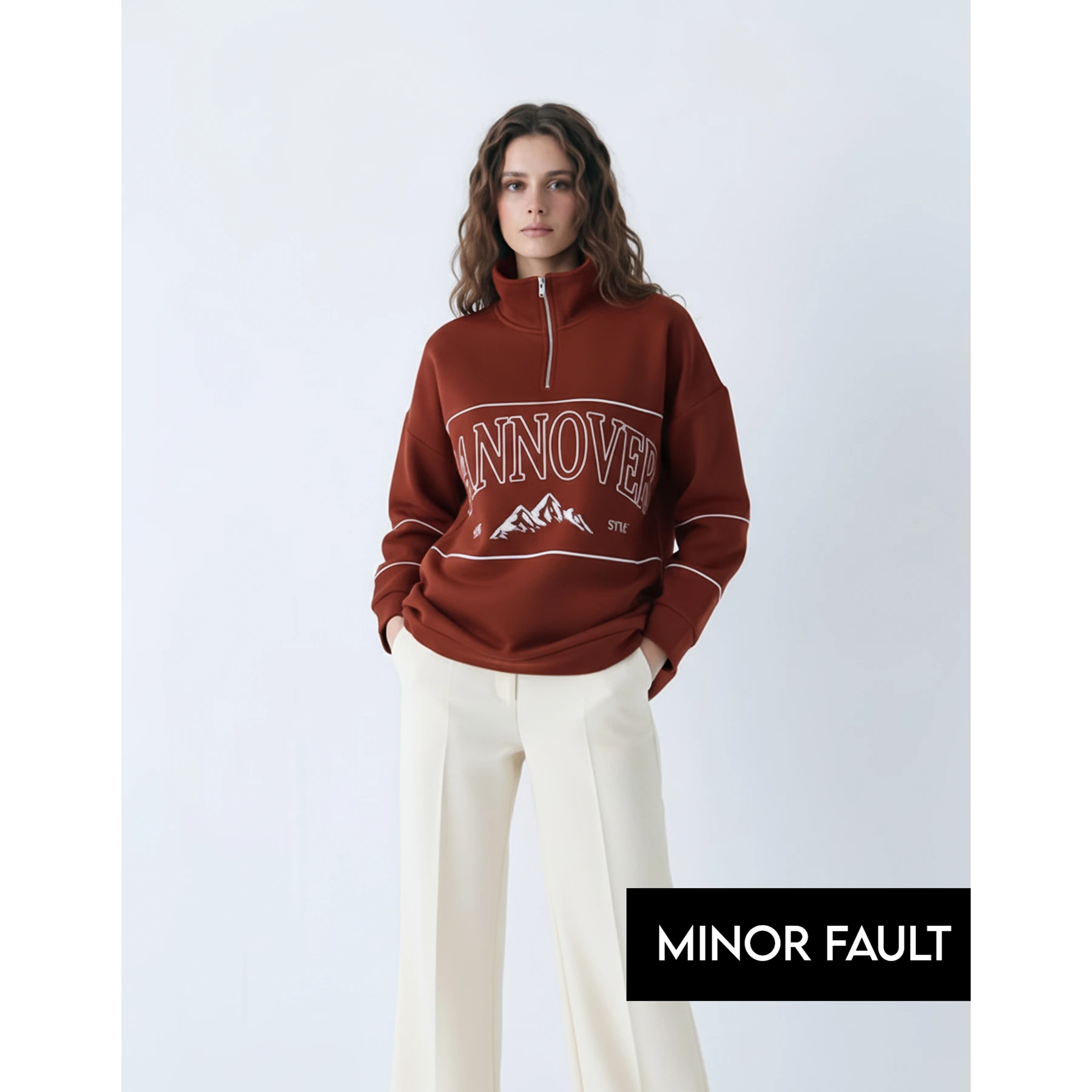(Minor Fault) Rust Hannover Quarter Zipper Sweatshirt | Montivo Pakistan