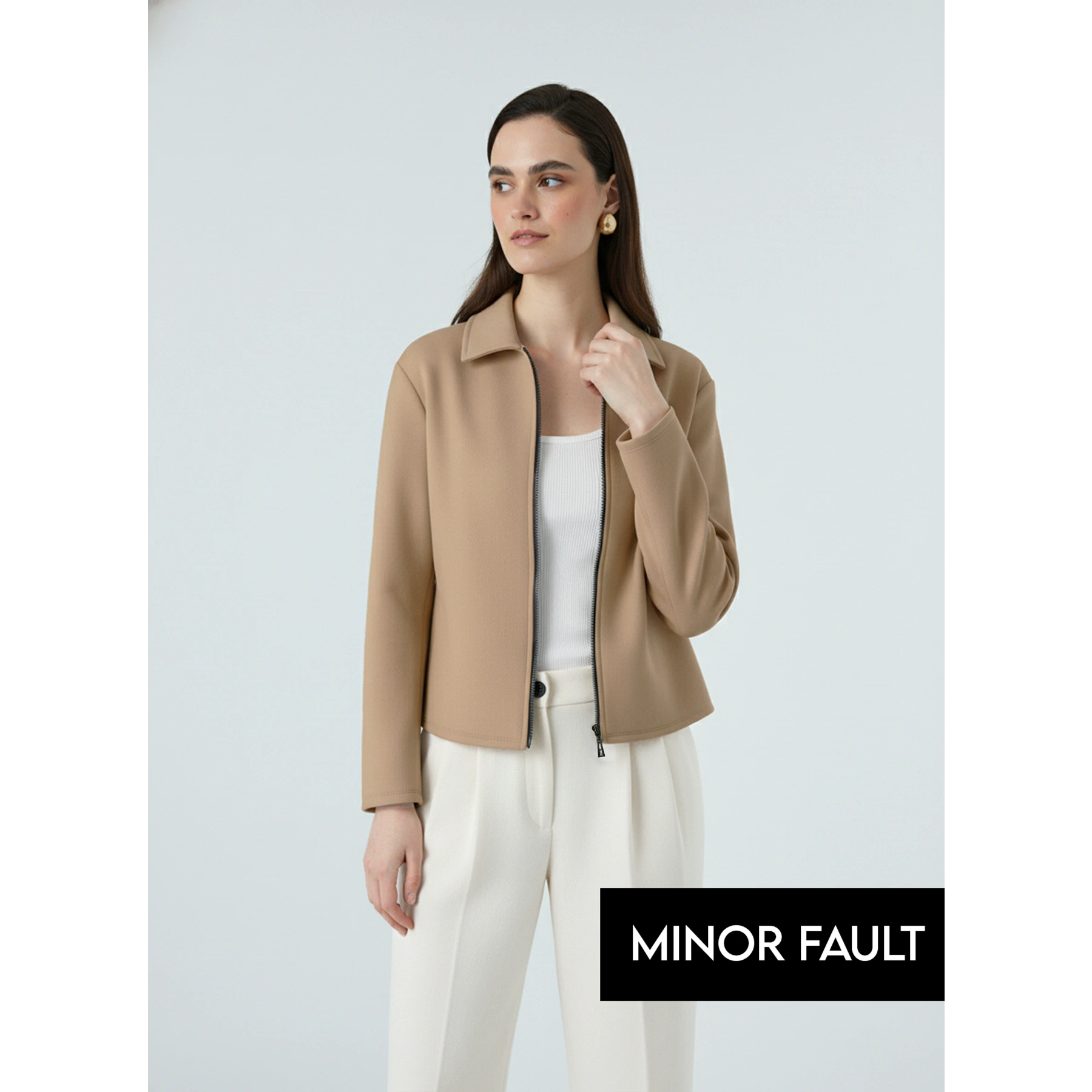 (Minor Fault) Brown Zipper Coat Jacket | Montivo Pakistan