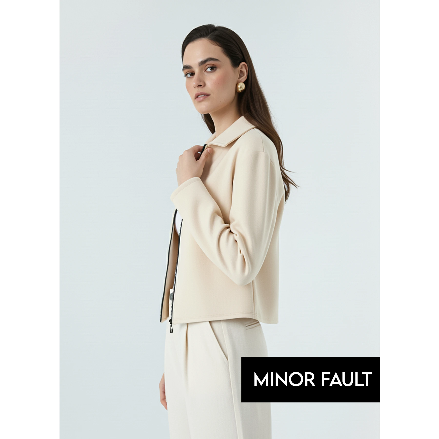 (Minor Fault) Cream Zipper Coat Jacket | Montivo Pakistan