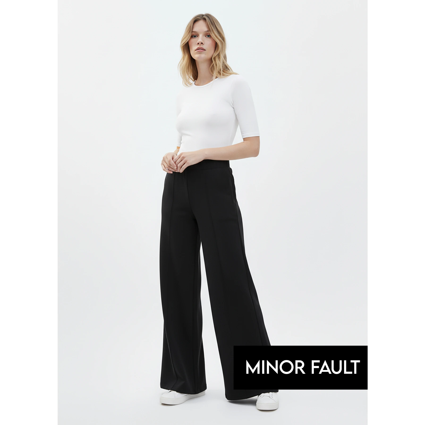 (Minor Fault) Black Front Seam Extra Wide Leg Trousers | Montivo Pakistan
