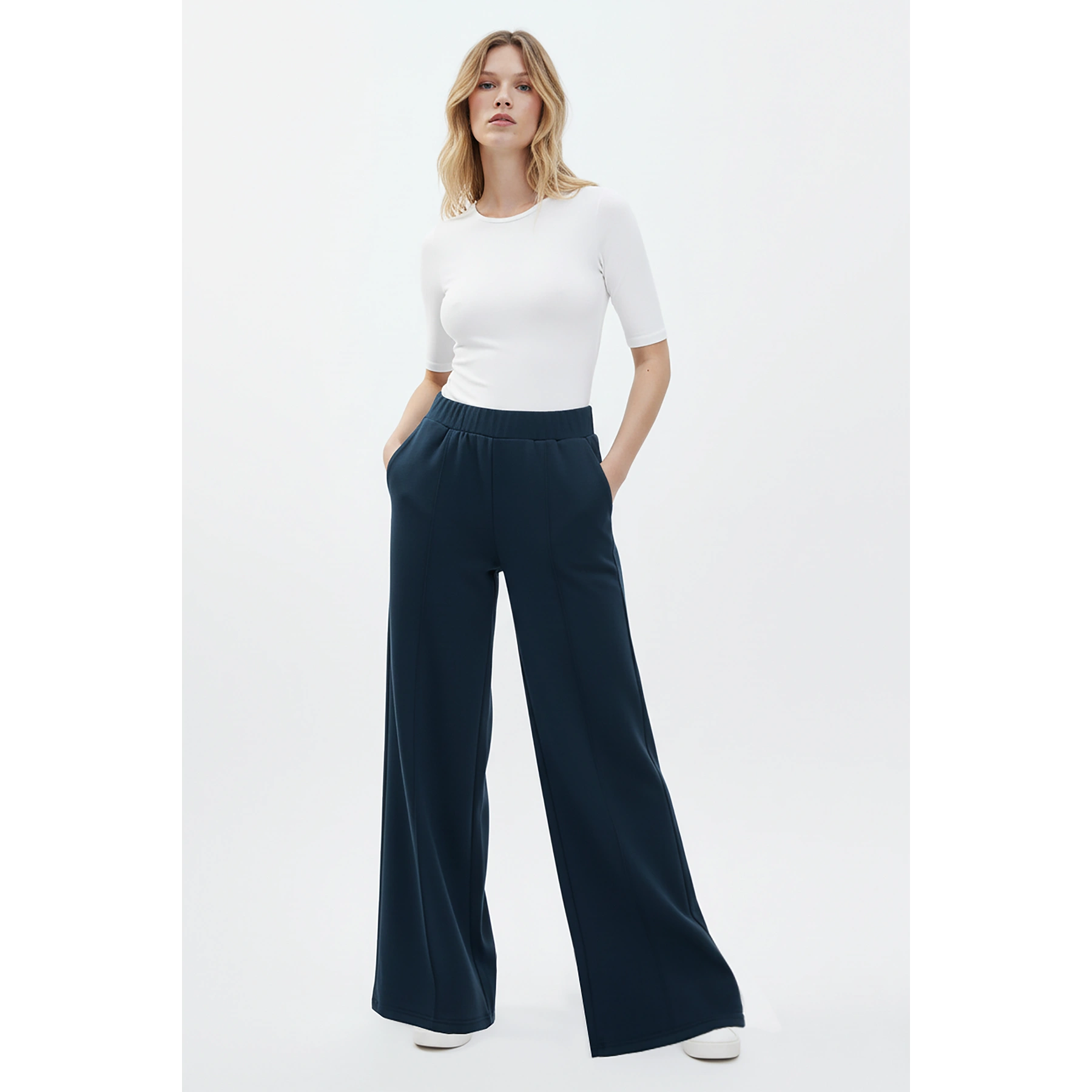 Blue Front Seam Extra Wide Leg Trousers | Montivo Pakistan