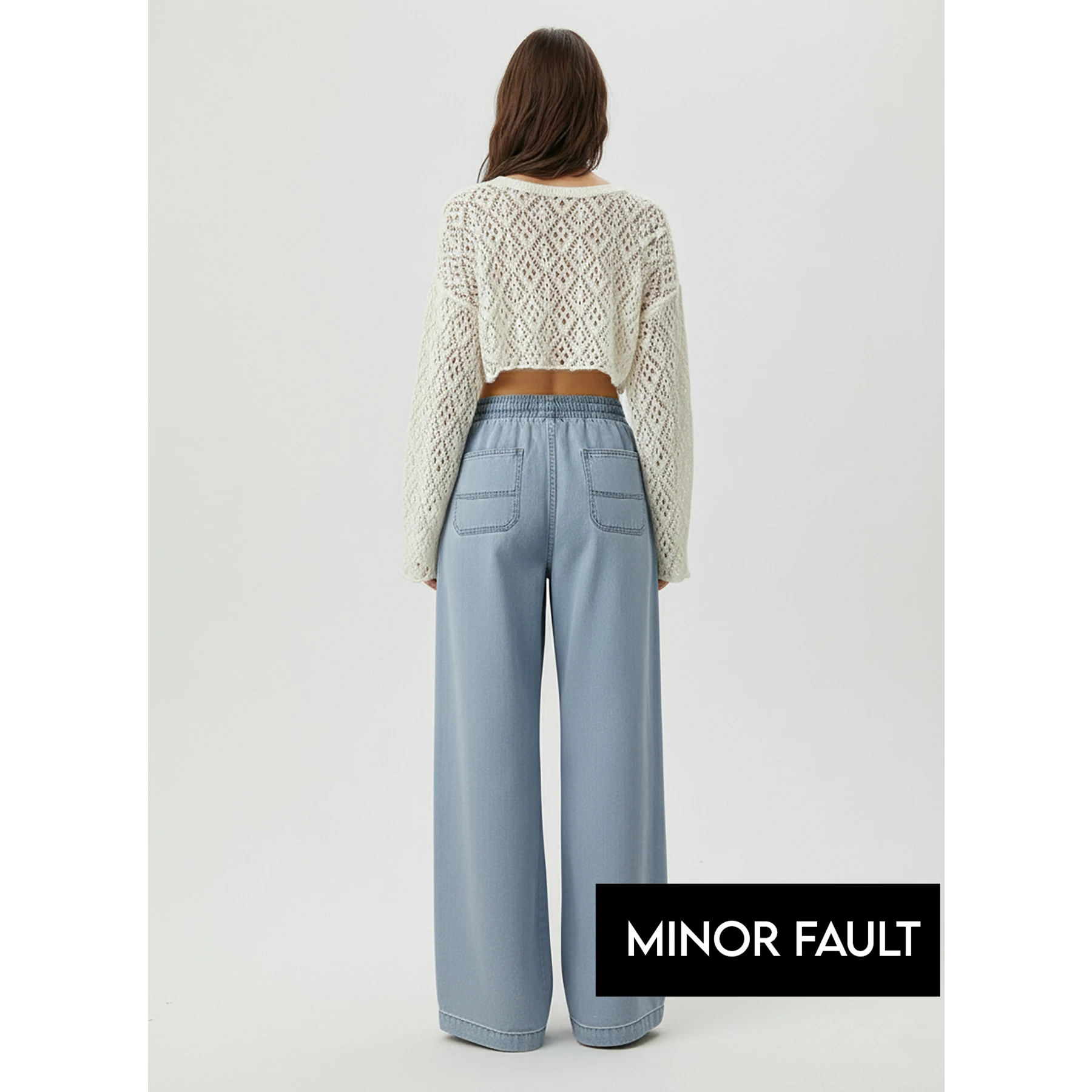 (Minor Fault) Light Blue Denim Palazzo Wide Leg Trousers | Montivo Pakistan