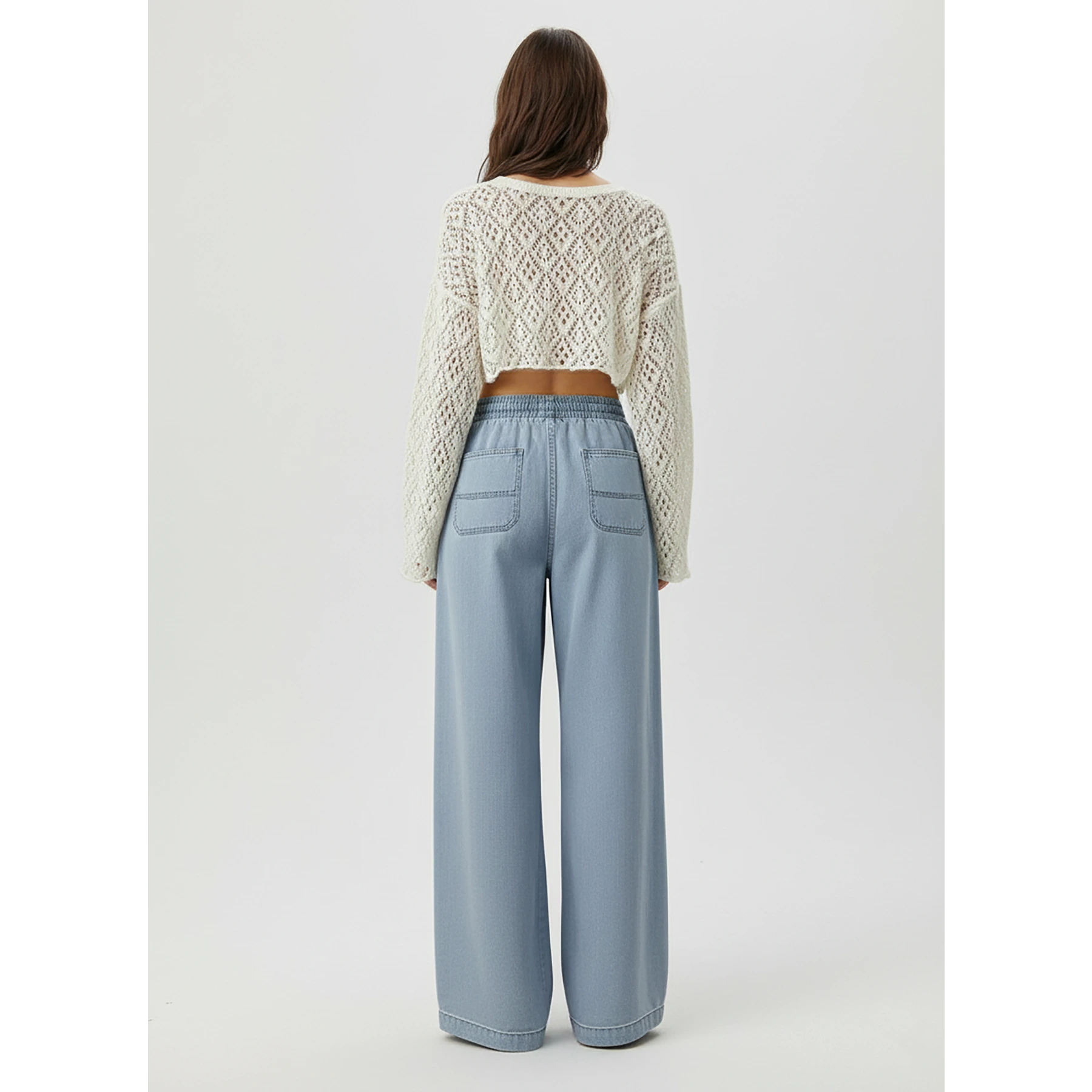 Light Blue Denim Palazzo Wide Leg Trousers | Montivo Pakistan