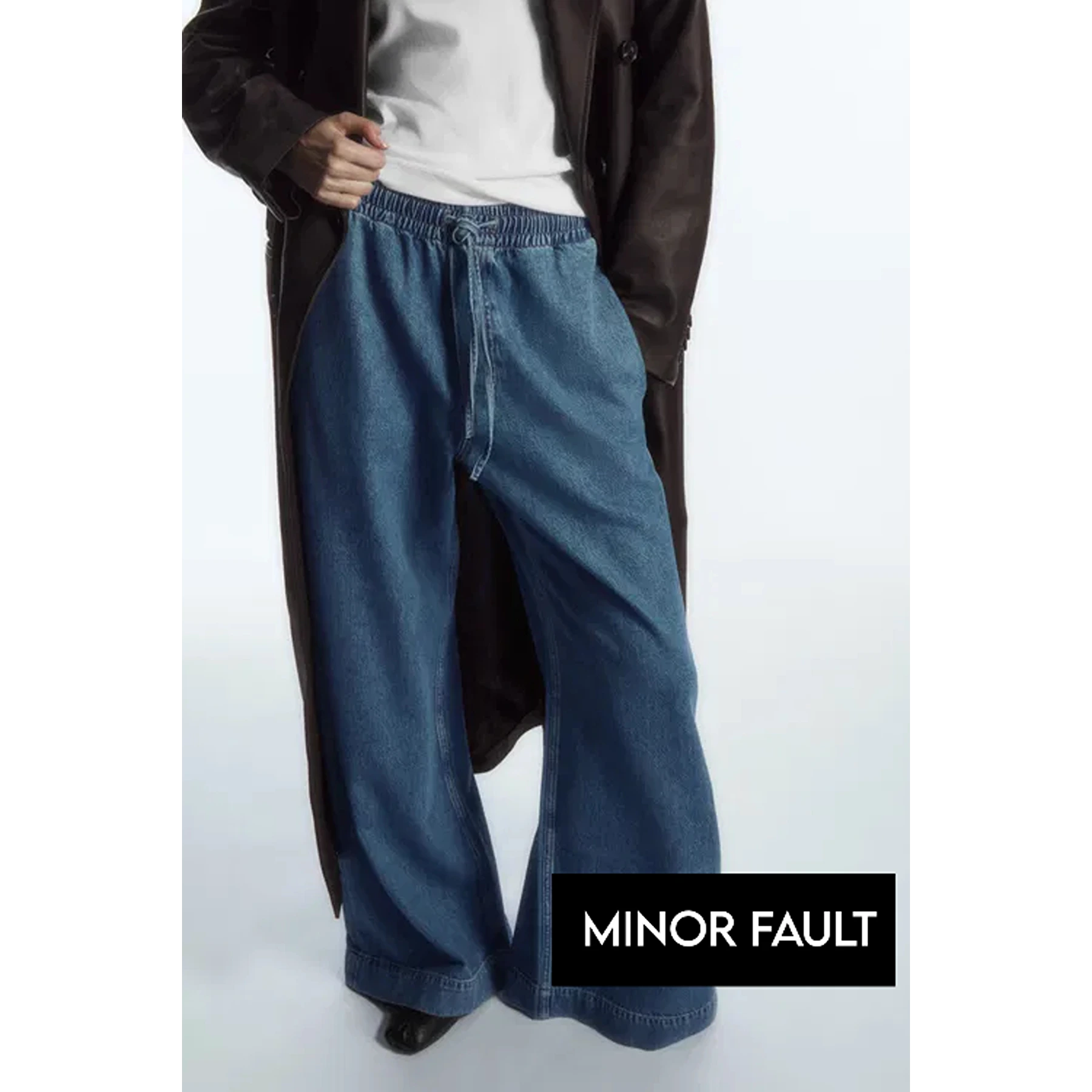 (Minor Fault) Mid Blue Denim Palazzo Wide Leg Trousers | Montivo Pakistan