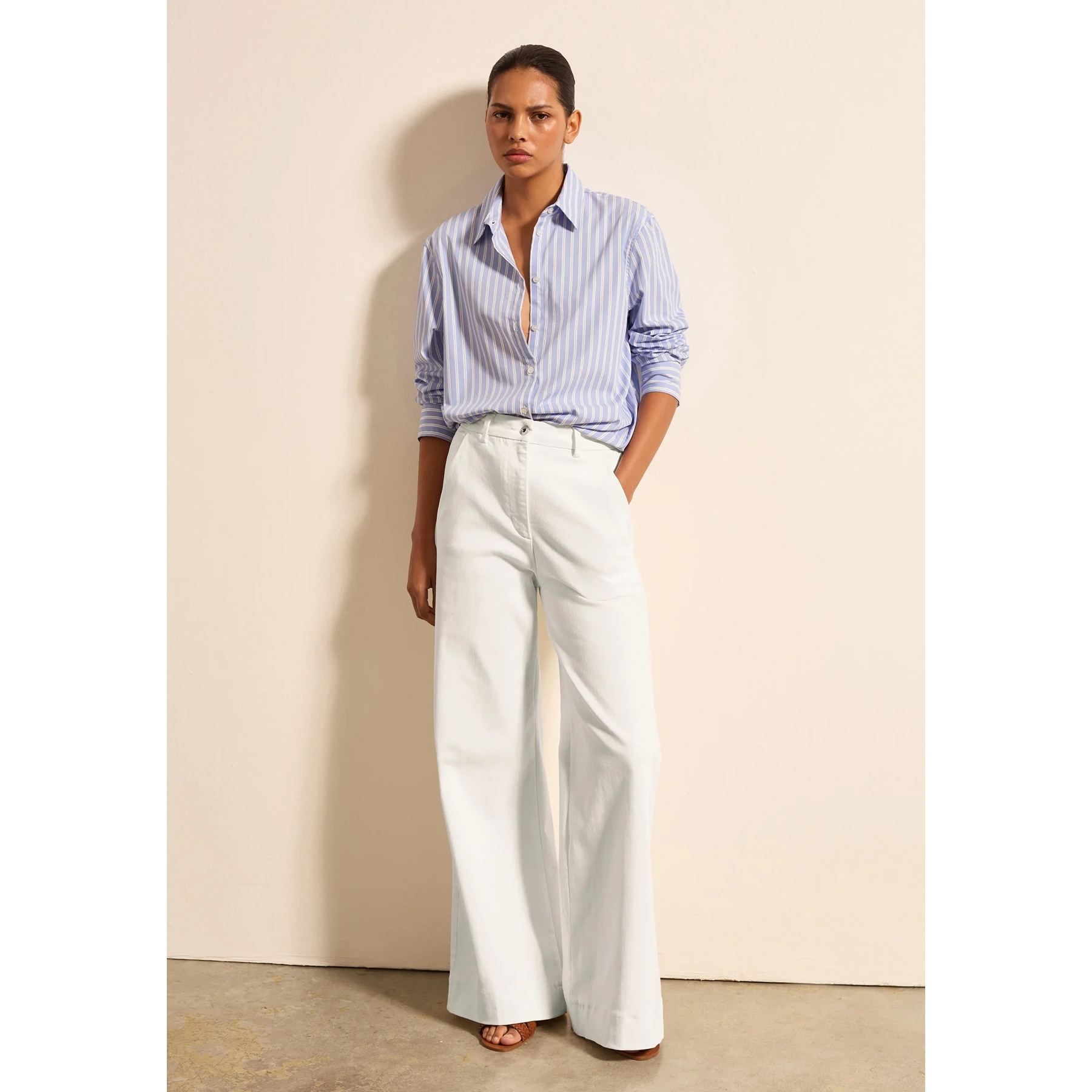 White Palazzo Flared Wide Leg Jeans | Montivo Pakistan