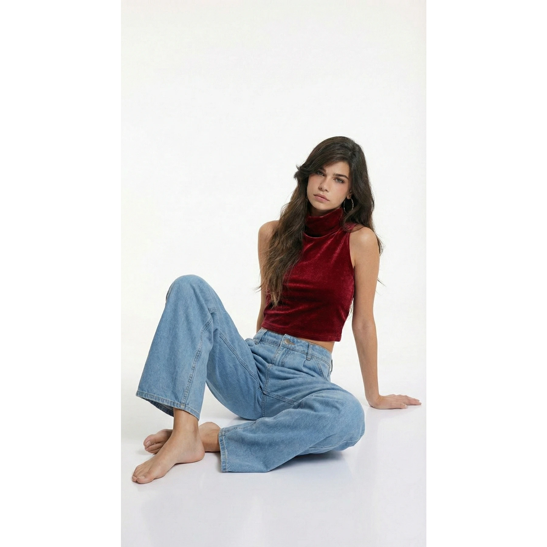 Blue Pleated Wide Leg Jeans | Montivo Pakistan