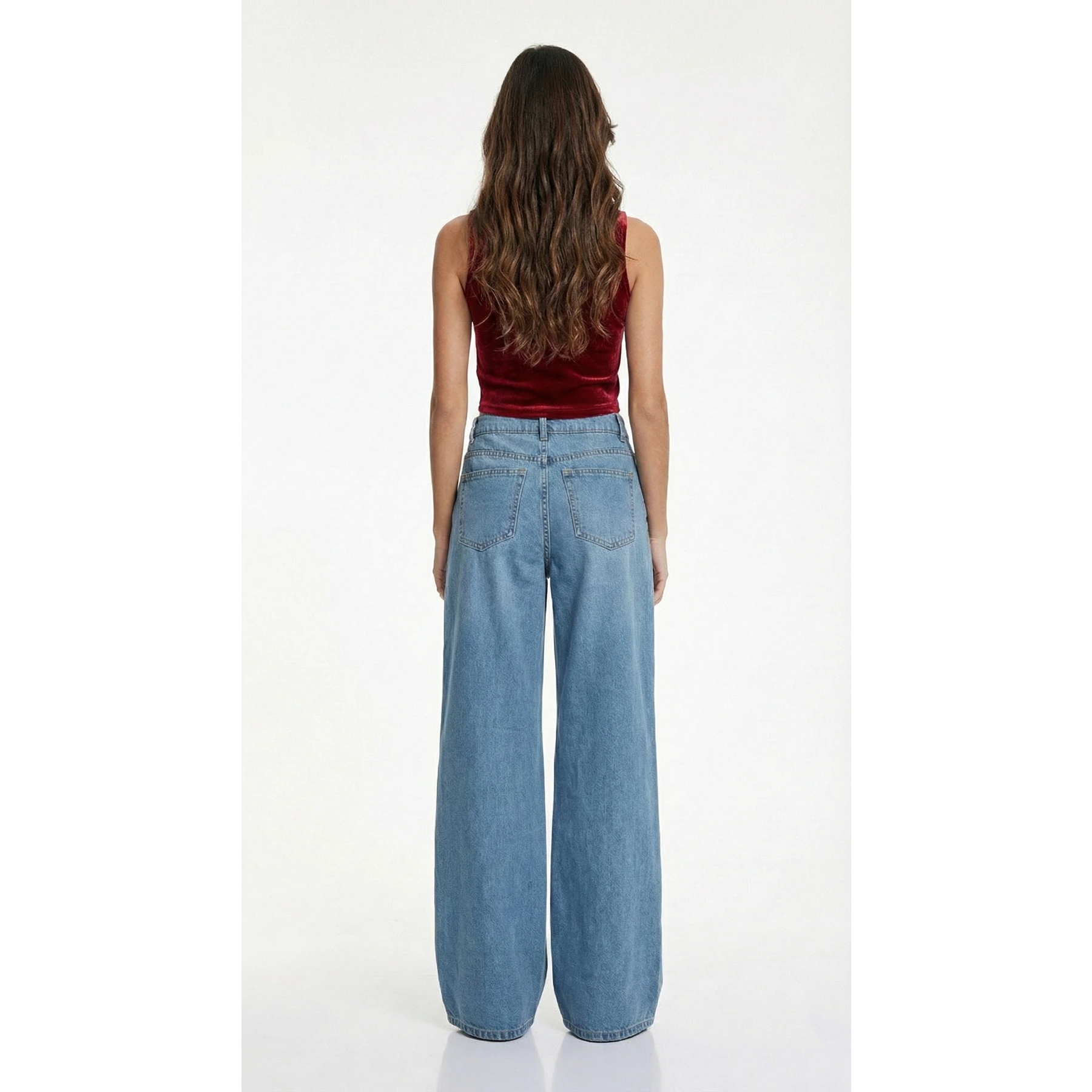 Blue Pleated Wide Leg Jeans | Montivo Pakistan