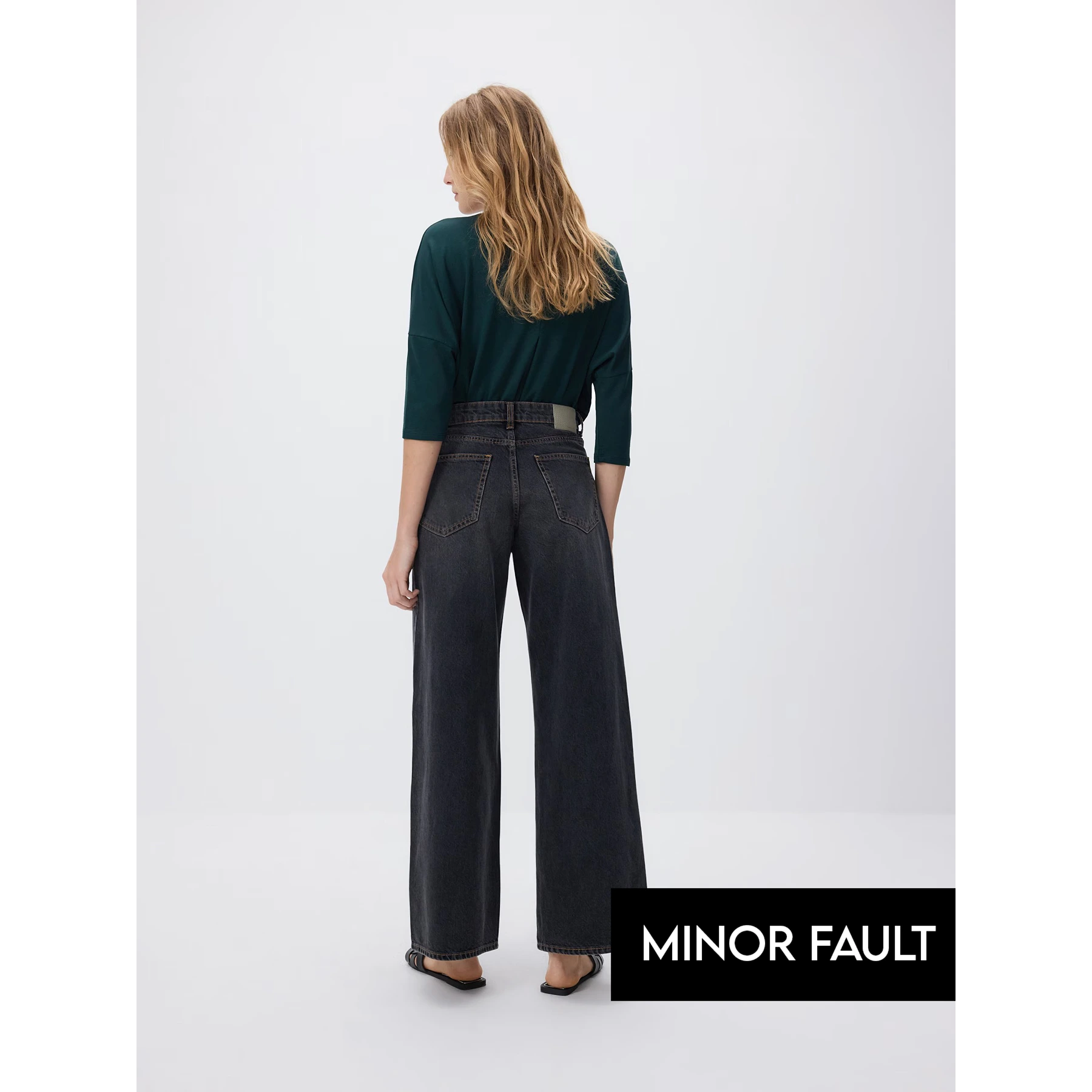 (Minor Fault) Charcoal Long Wide Leg Jeans | Montivo Pakistan